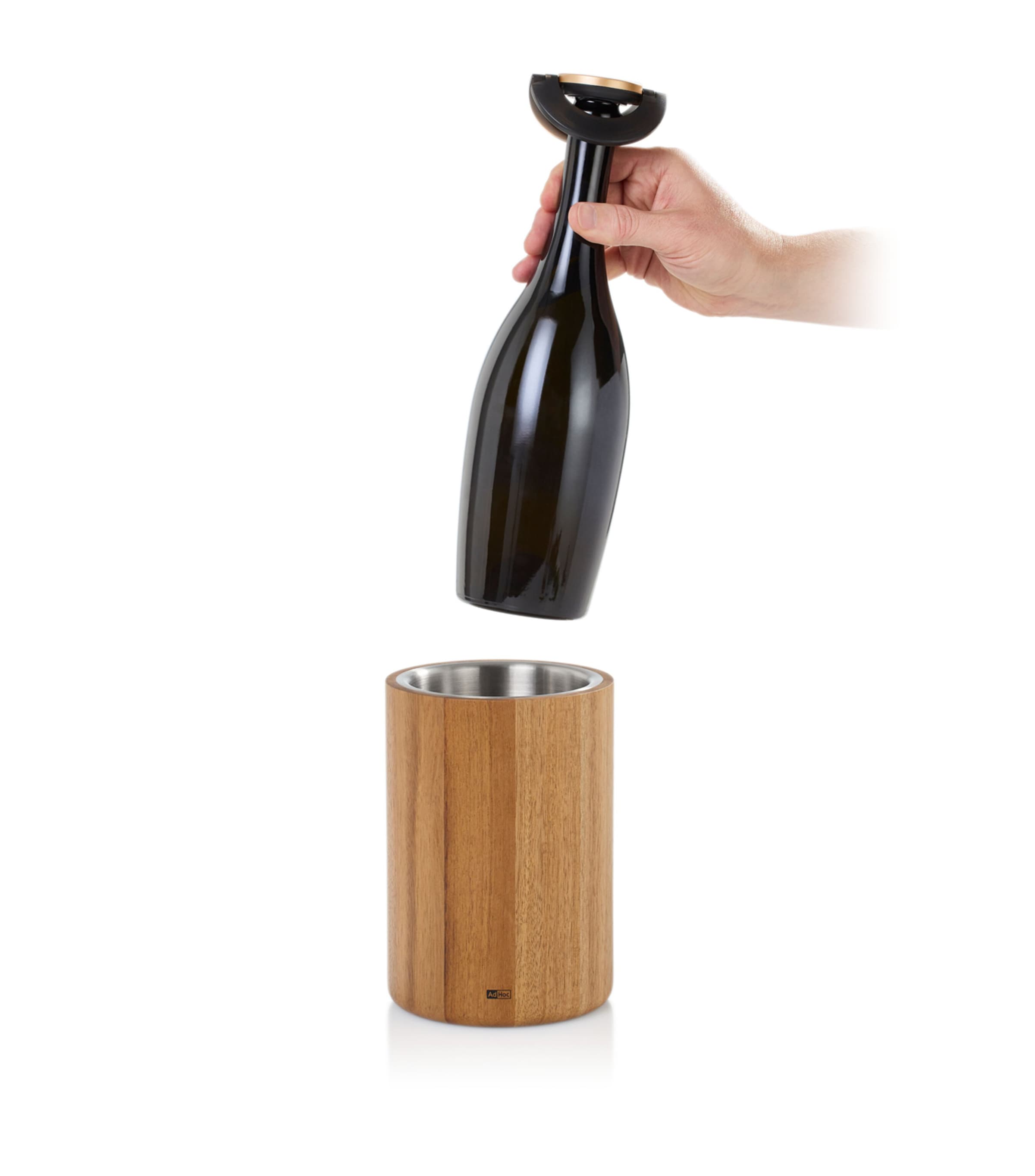 Acacia Wood-Stainless Steel Wine Cooler BROWN Image 1