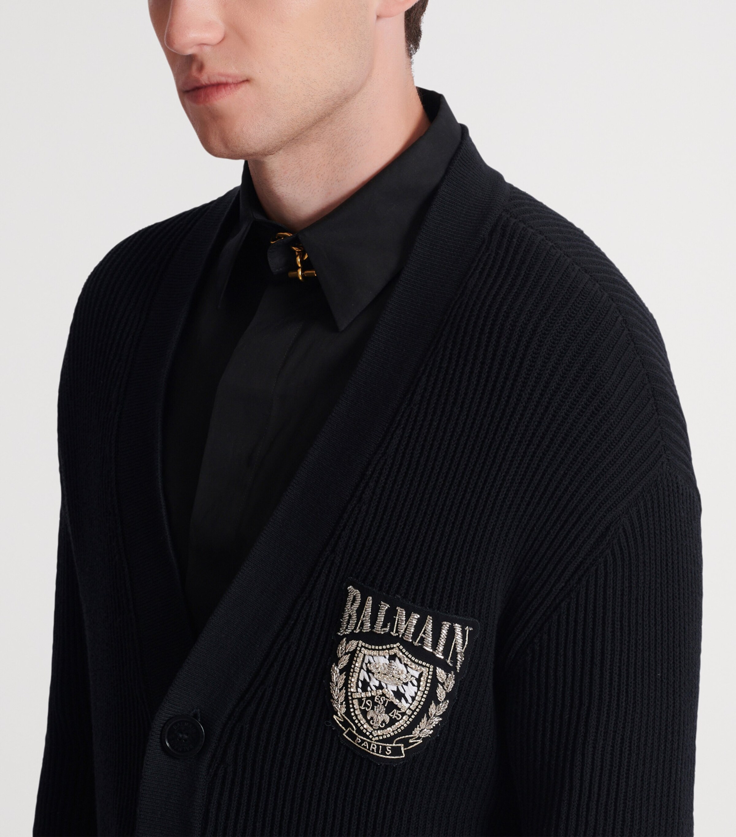 Cotton-Blend Crest Cardigan 0PA NOIR Image 8