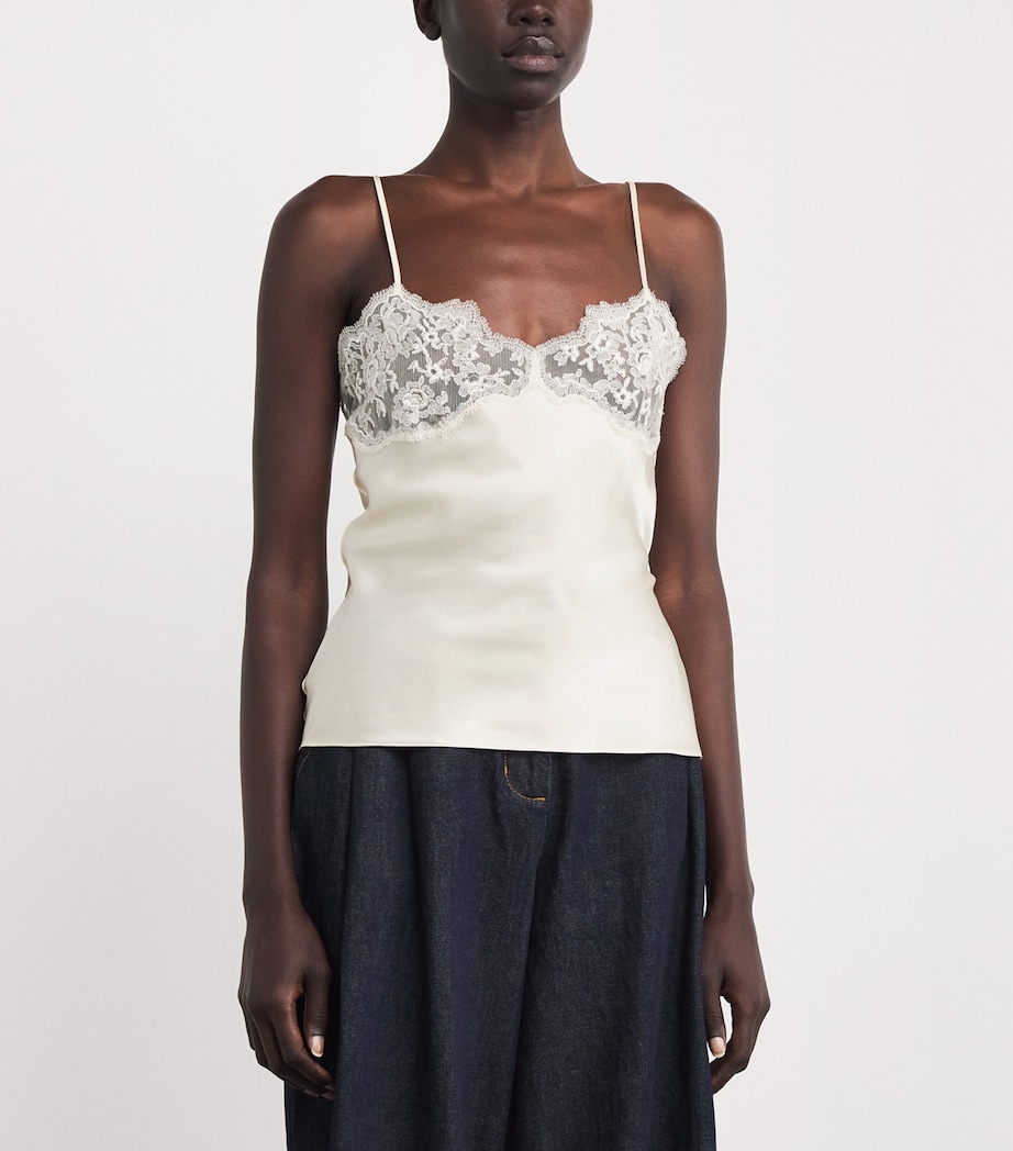 Silk Lace-Trim Cami Top EDEN WHITE Image 3