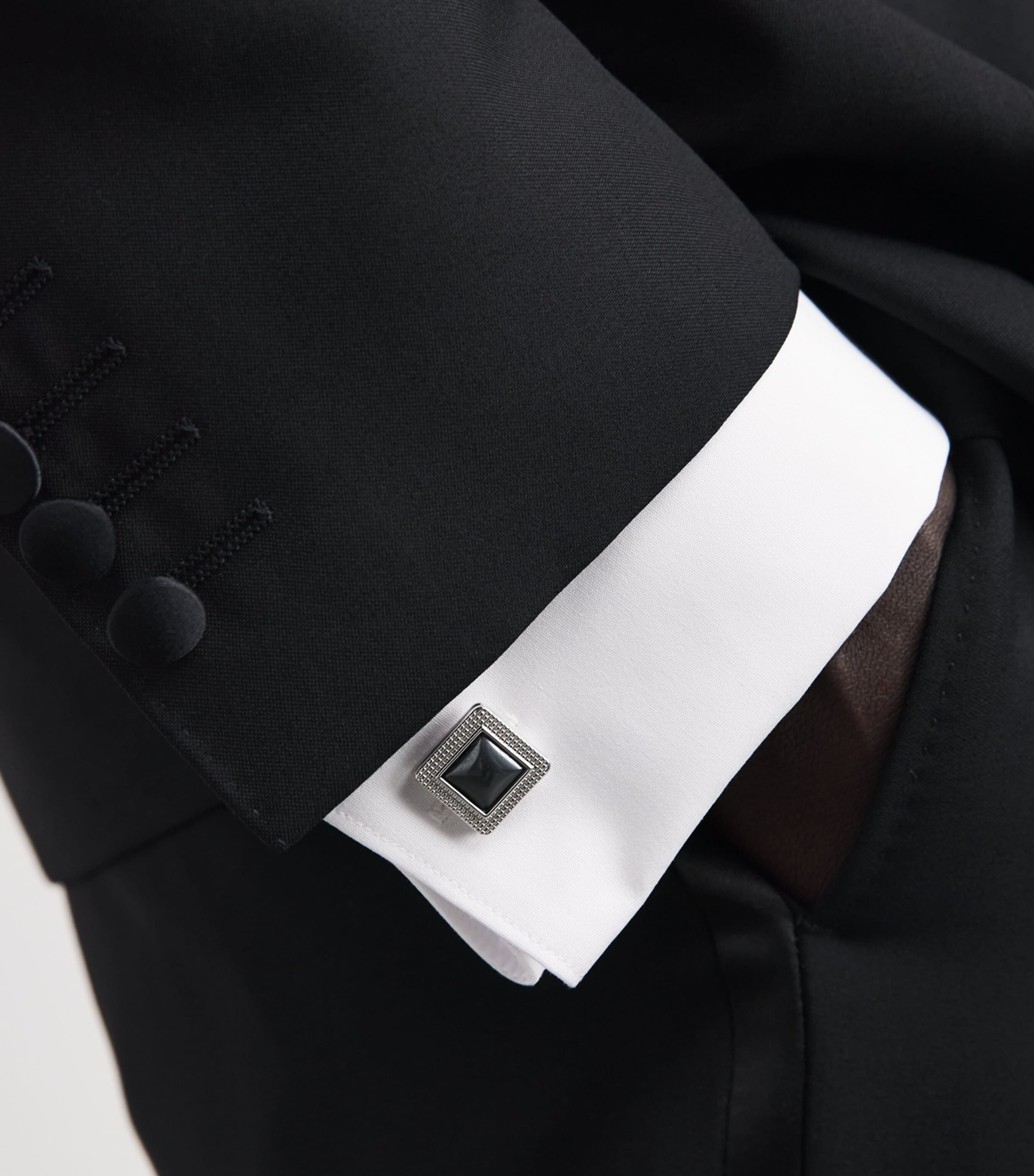 Tateossian Metal and Hematite Duo Cabochon Cufflinks and Studs Set Black Image 2