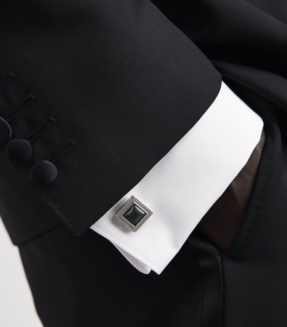 Tateossian Metal and Hematite Duo Cabochon Cufflinks and Studs Set Black Image 2