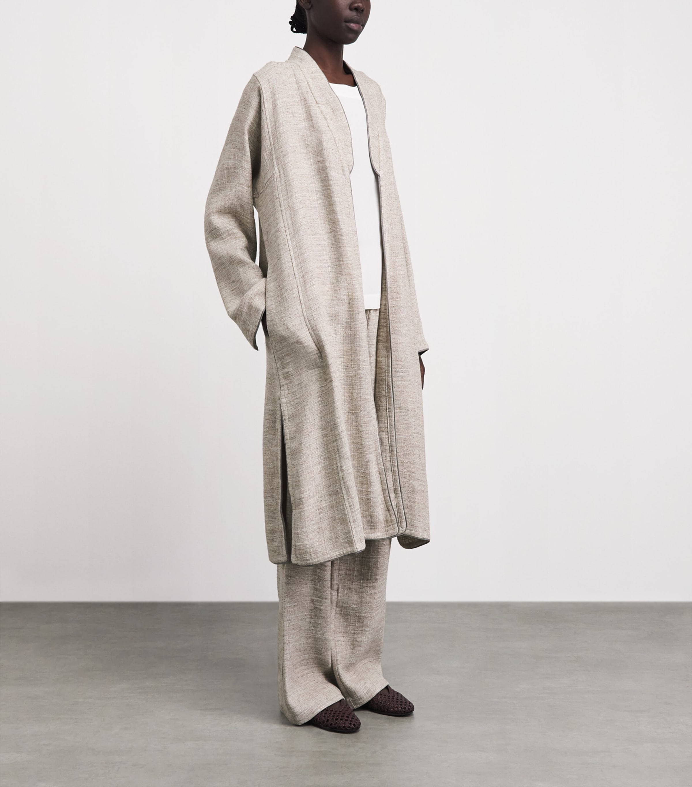 Eskandar Womens Linen-Blend Bakhtiari Cardigan Natural Image 4