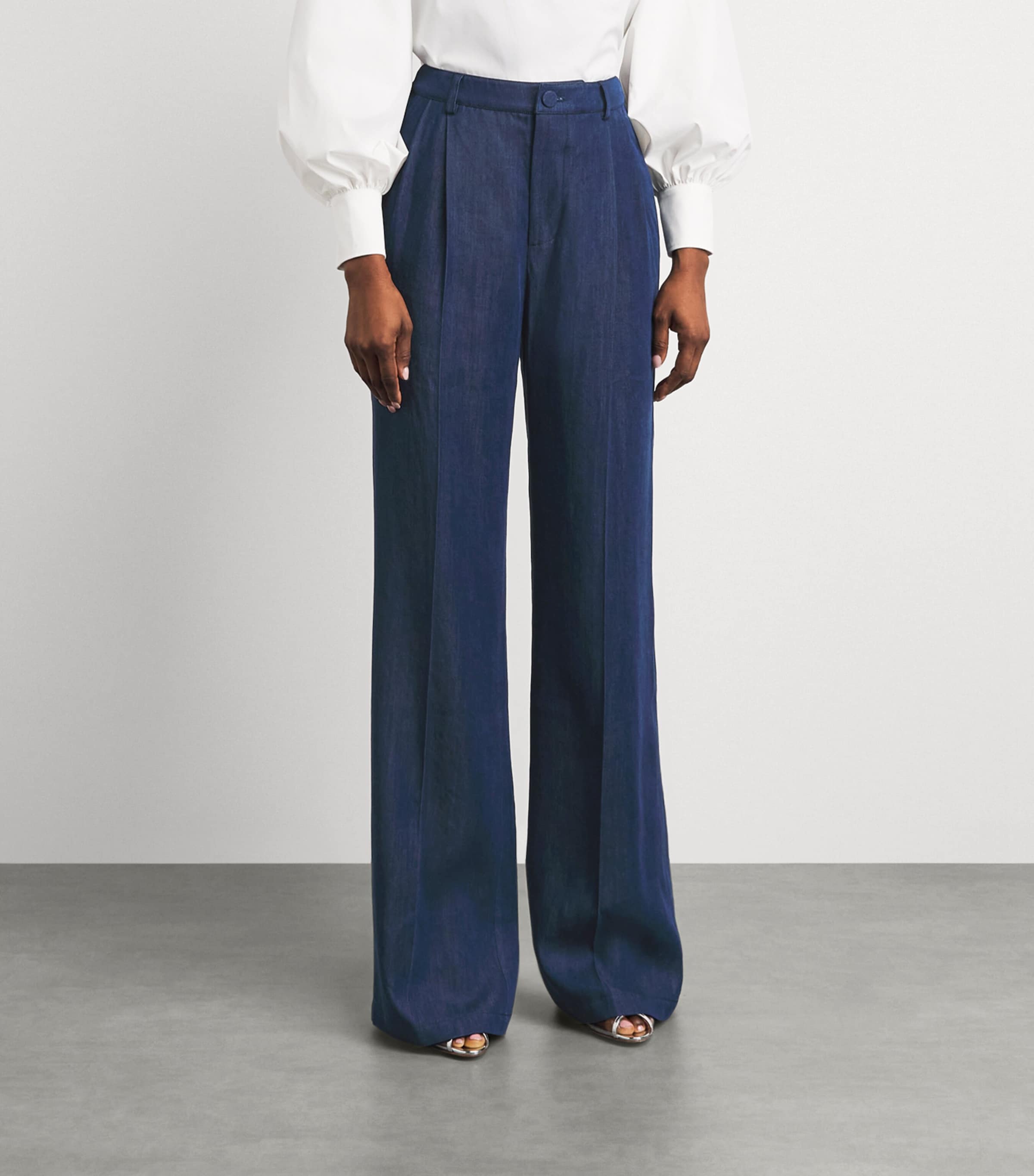 Huishan Zhang Womens Chambray Lucian Wide-Leg Trousers Blue Image 4