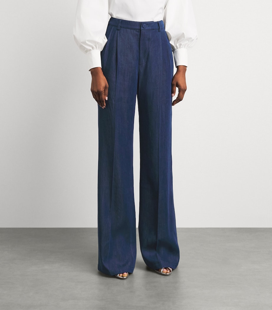 Huishan Zhang Womens Chambray Lucian Wide-Leg Trousers Blue Image 4