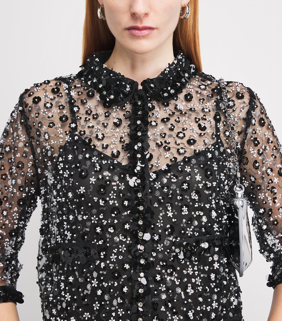 Sheer Rhinestone Polo Top BLACK Image 6