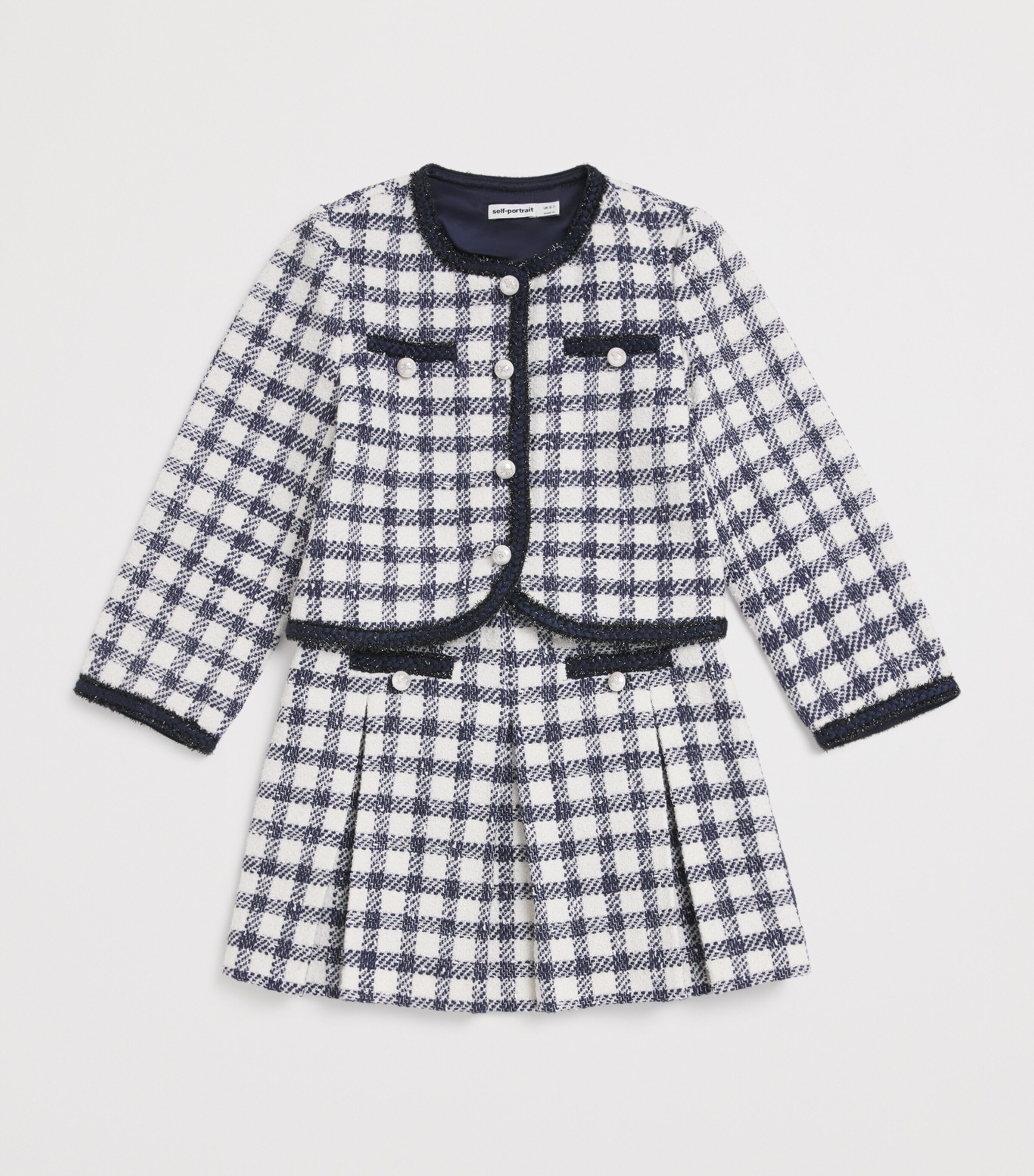 Self-Portrait Kids Check Bouclé Jacket (3-12 Years) Navy Image 3