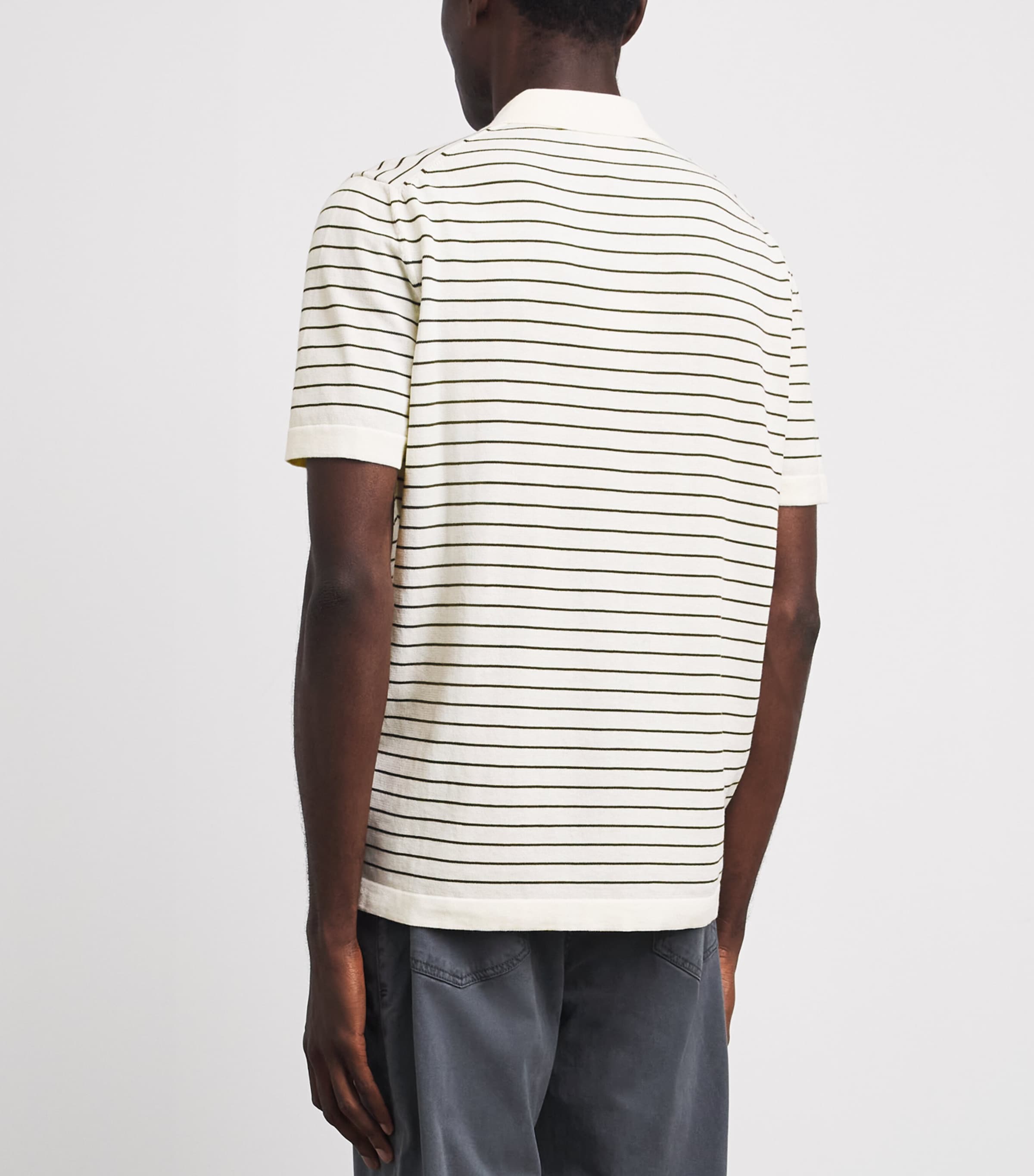 A.P.C. Mens Cotton Stripe Tristan Polo Shirt Ecru/kaki Image 5