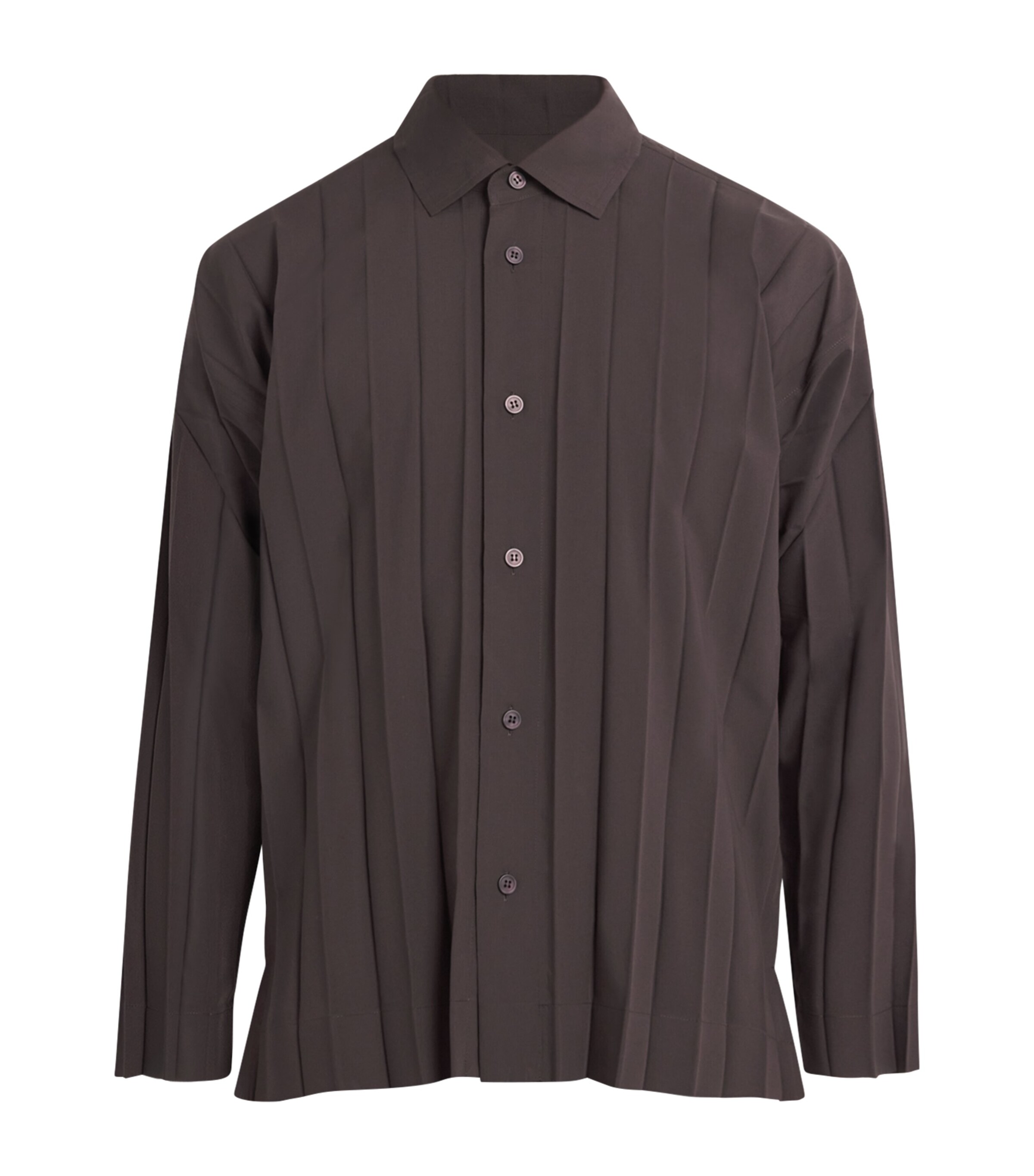 Homme Plissé Issey Miyake Mens Pleated Edge Shirt Dark Brown Image 1