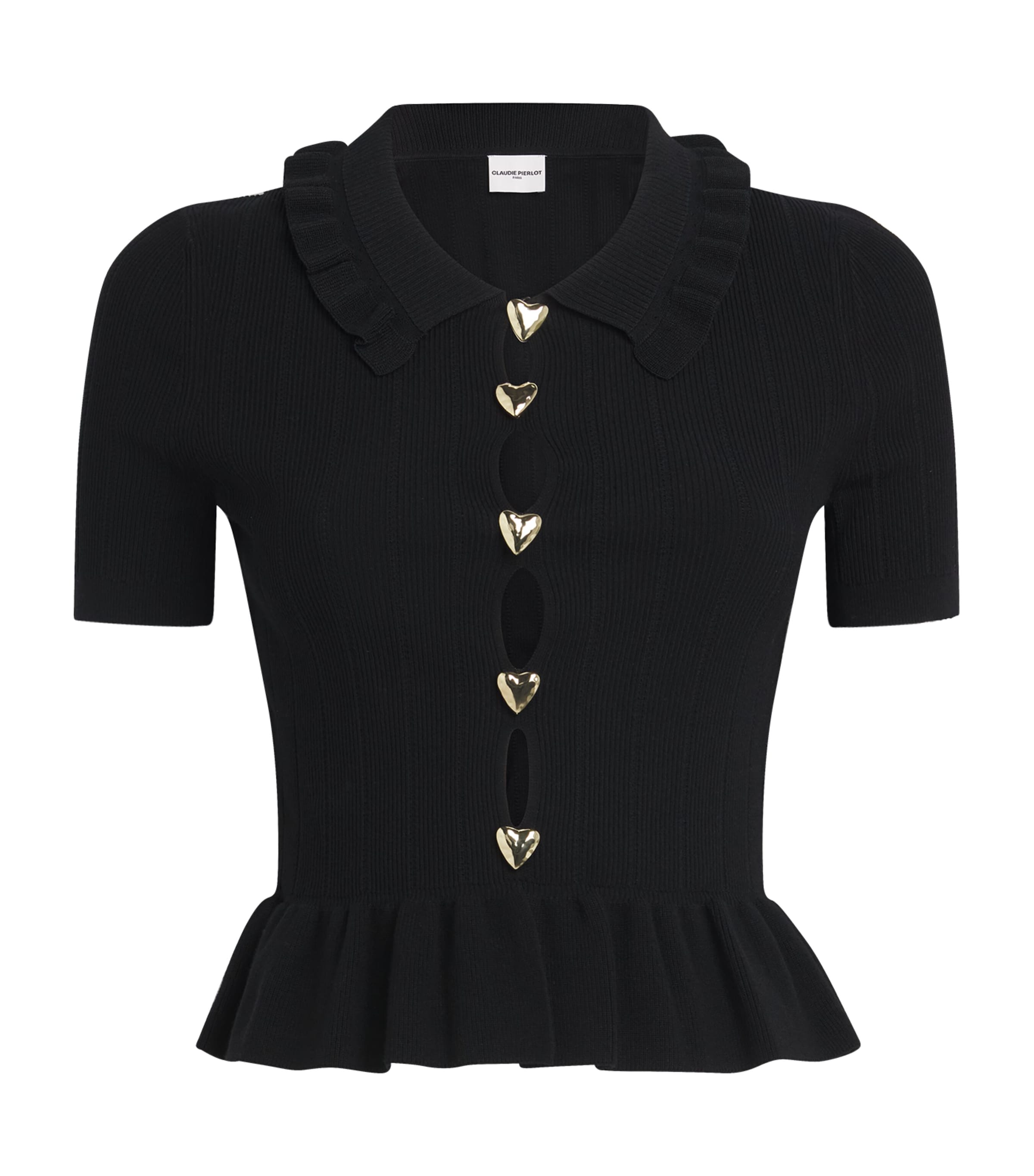 Claudie Pierlot Womens Knitted Ribbed Peplum Sweater Black Image 1
