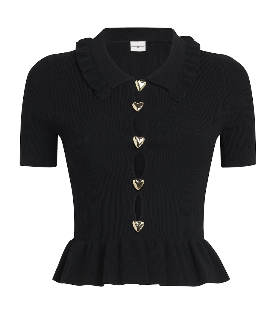 Claudie Pierlot Womens Knitted Ribbed Peplum Sweater Black Image 1