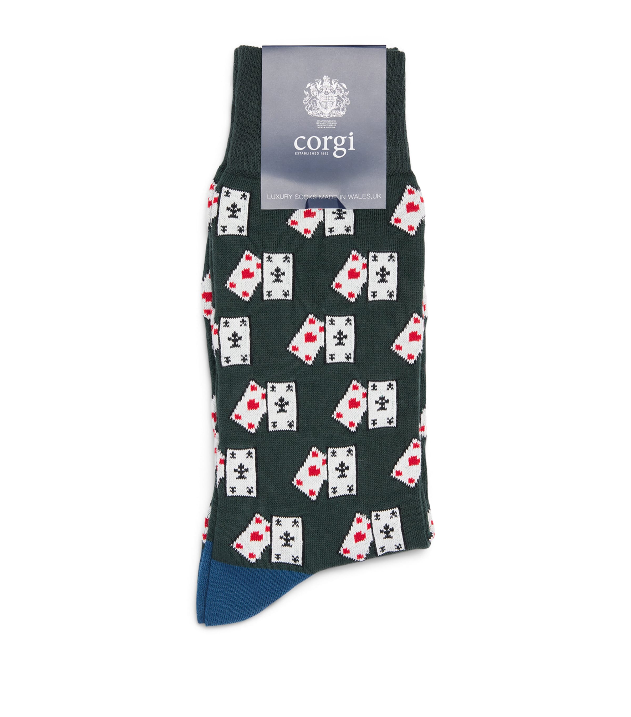 Corgi Mens Jacquard Playing Card Socks Green Image 1