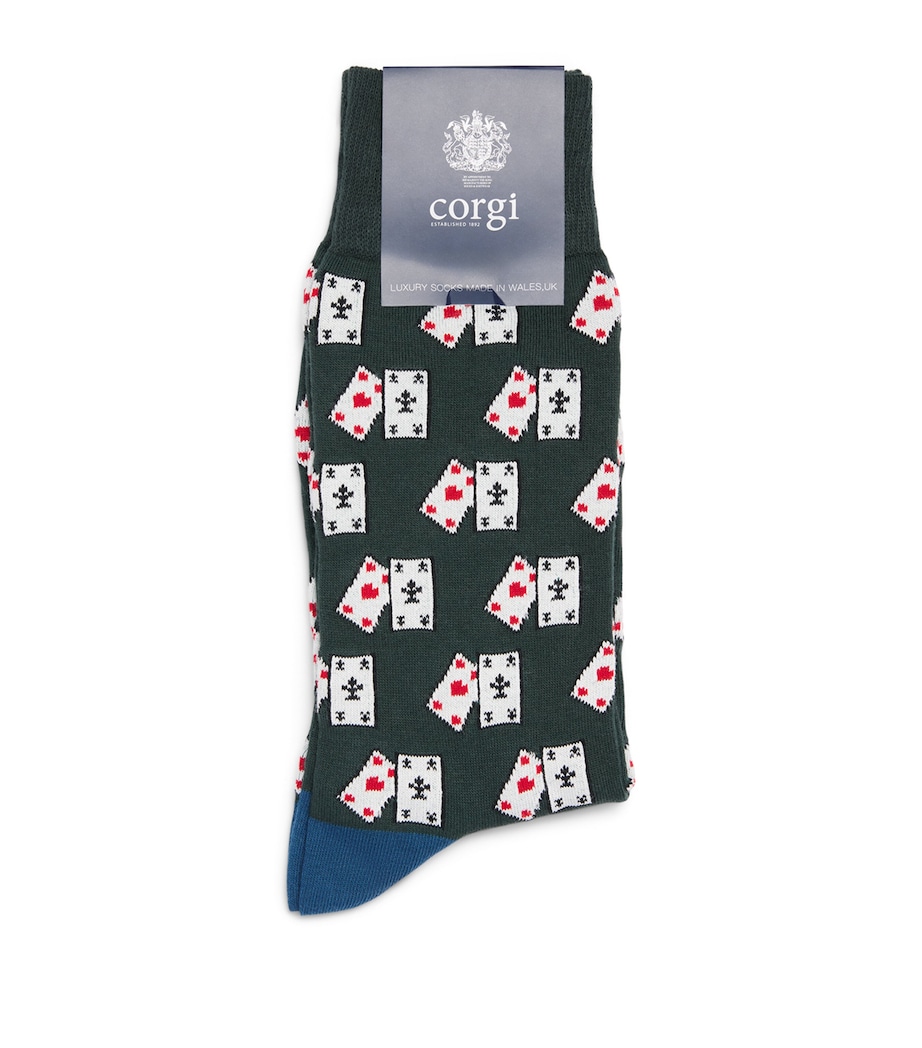 Corgi Mens Jacquard Playing Card Socks Green Image 1