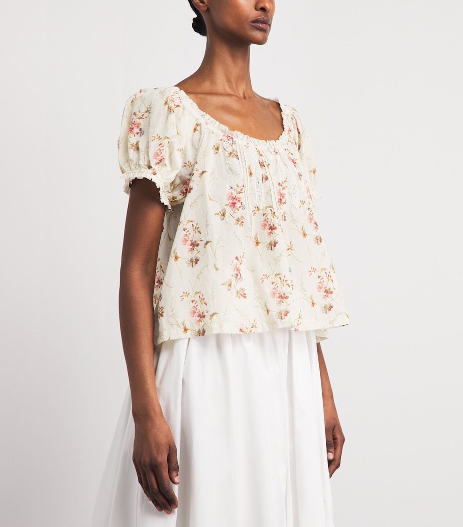 DÔEN Womens Organic Cotton Frederica Blouse Blanc Prairie Rose Image 4