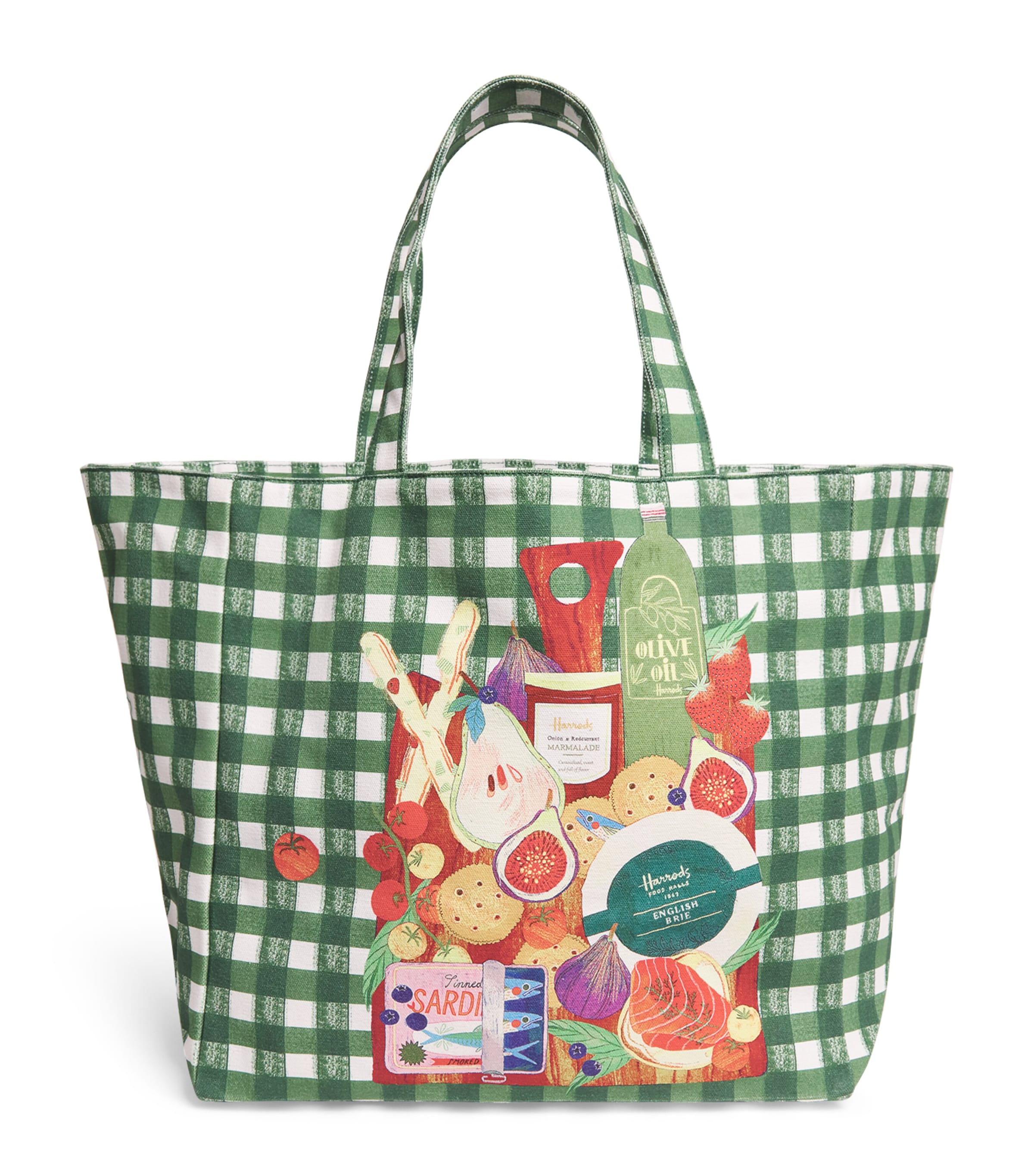 Harrods Cotton Canvas Check Feast Shoulder Bag Neutral Image 1