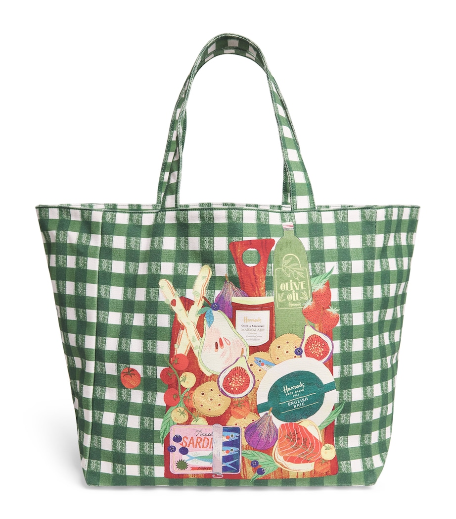 Harrods Cotton Canvas Check Feast Shoulder Bag Neutral Image 1