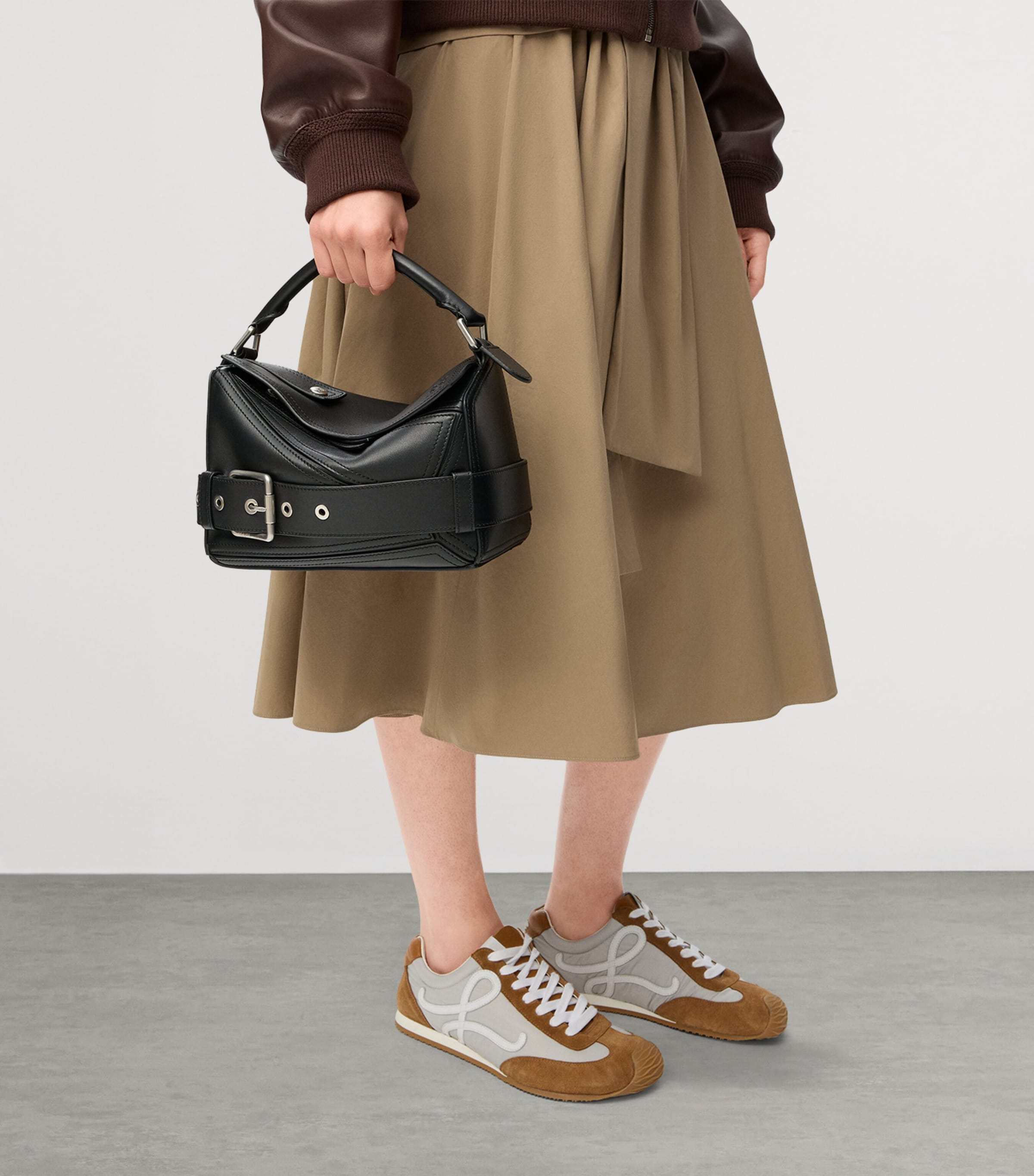 Small Leather Puzzle Biker Top-Handle Bag BLACK Image 9