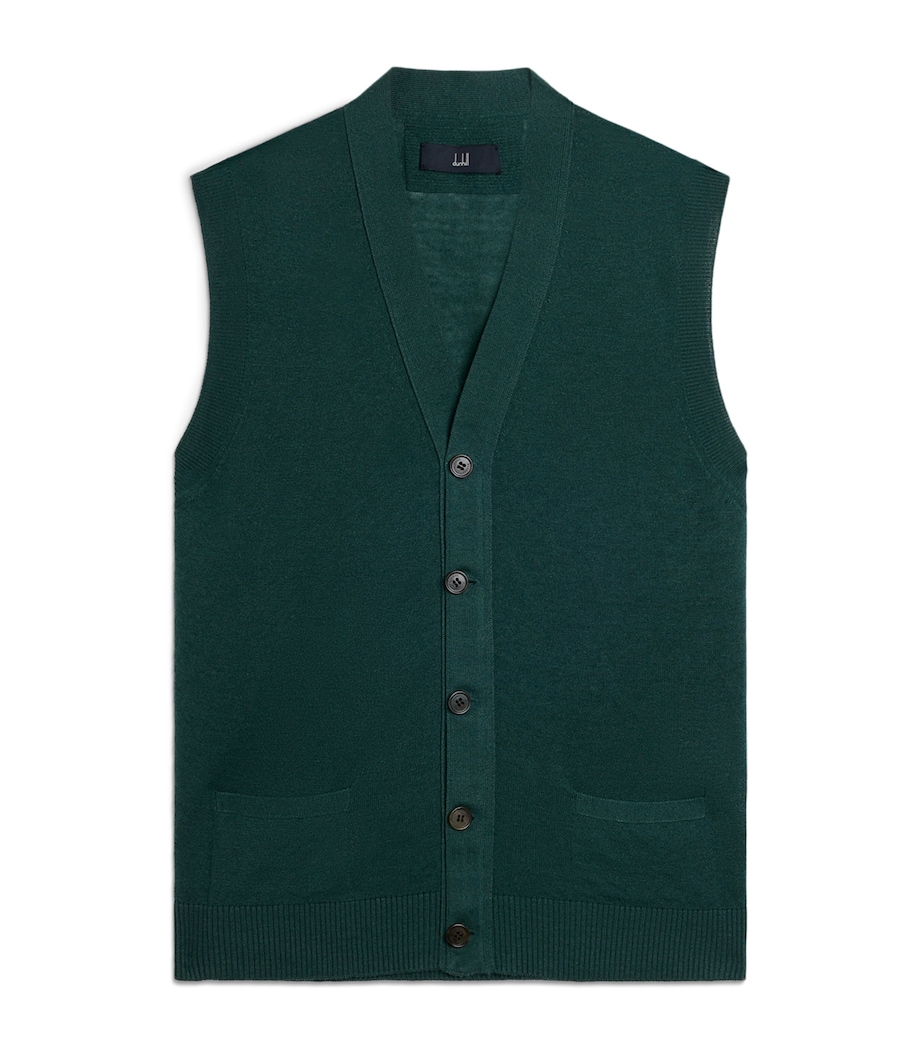 Dunhill Mens Linen-Cashmere Sweater Vest Green Image 1