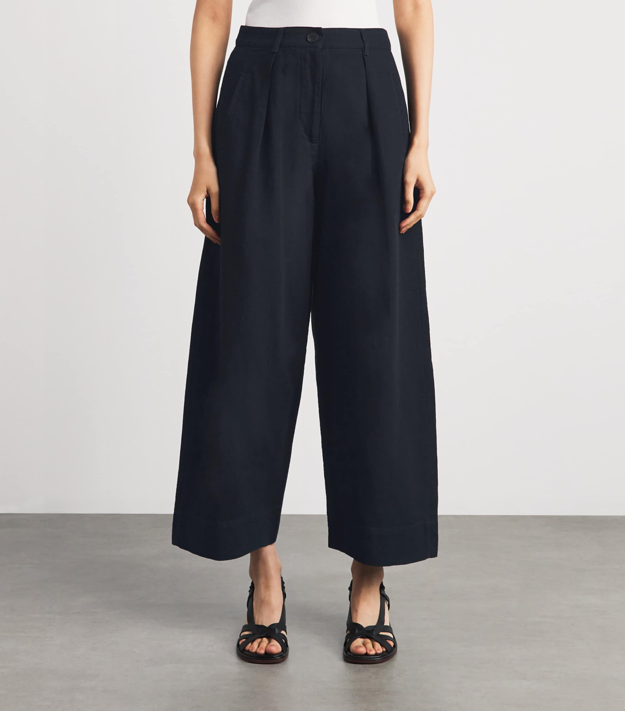 ME+EM Womens Cotton Barrel-Leg Trousers Summer Navy Image 4