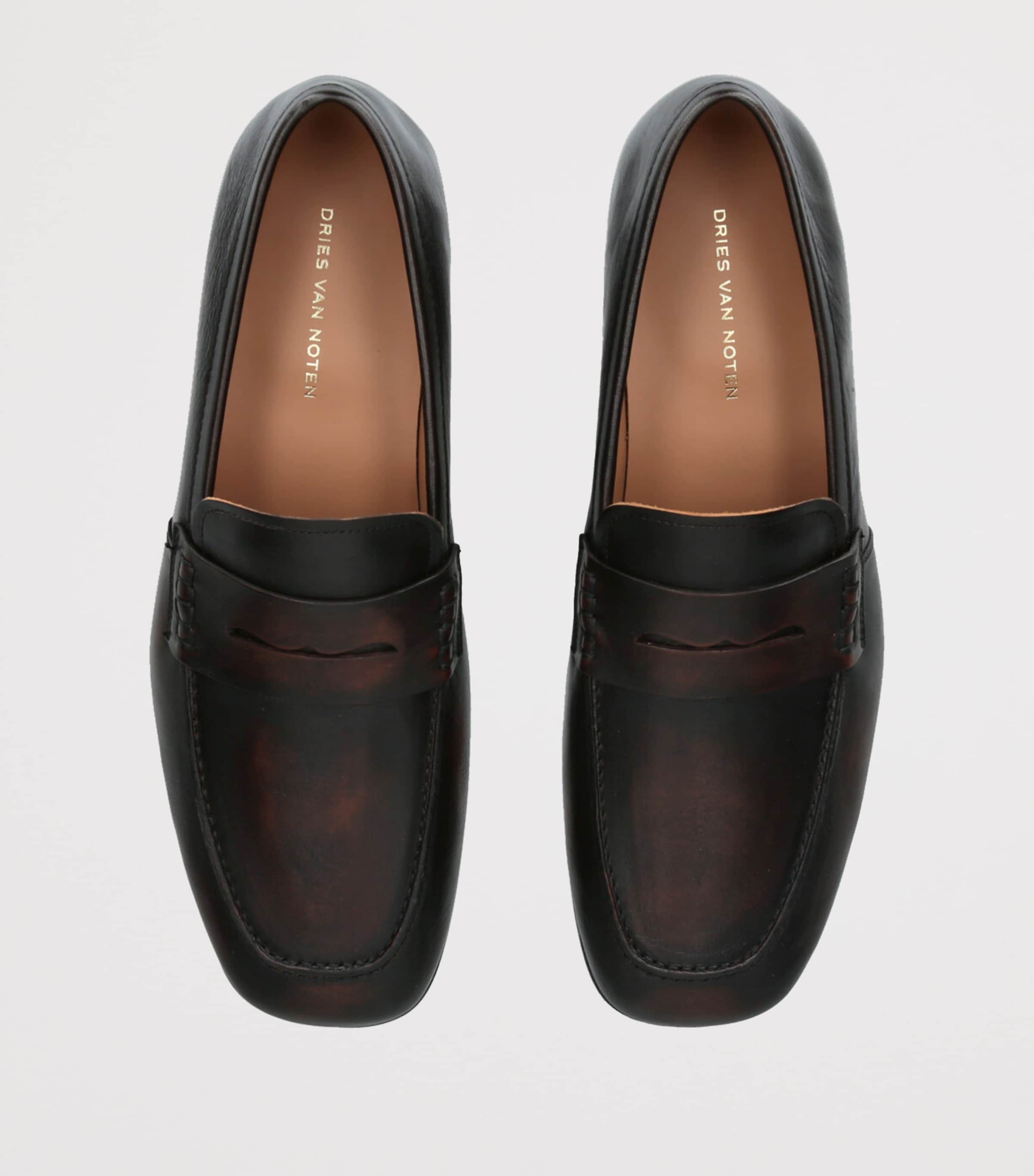 DRIES VAN NOTEN Mens Leather Penny Loafers Mid Brown Image 4