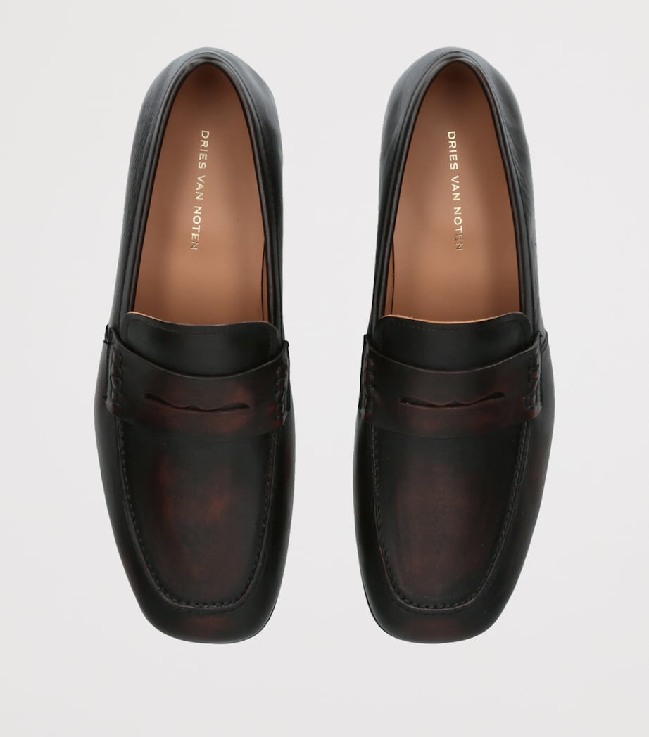 DRIES VAN NOTEN Mens Leather Penny Loafers Mid Brown Image 4