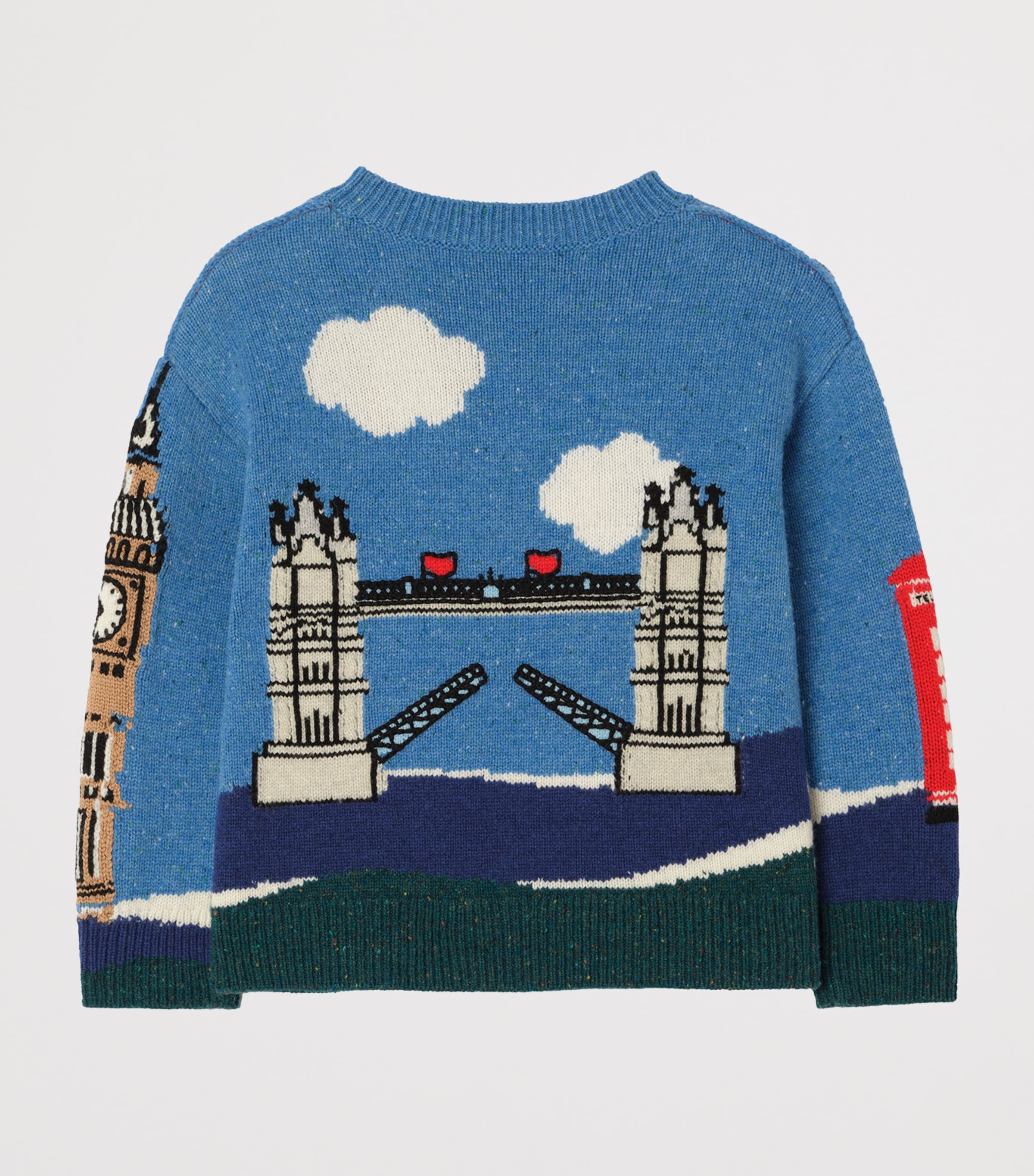 Burberry Kids Wool-Blend London Bear Sweater (14 Years) Sky Blue Image 2