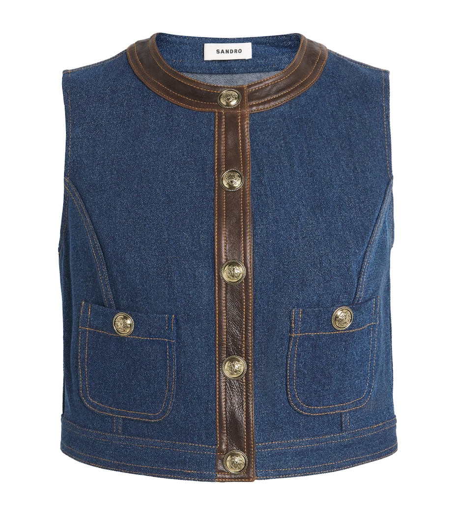 Cropped Denim Waistcoat DARK BLUE Image 1