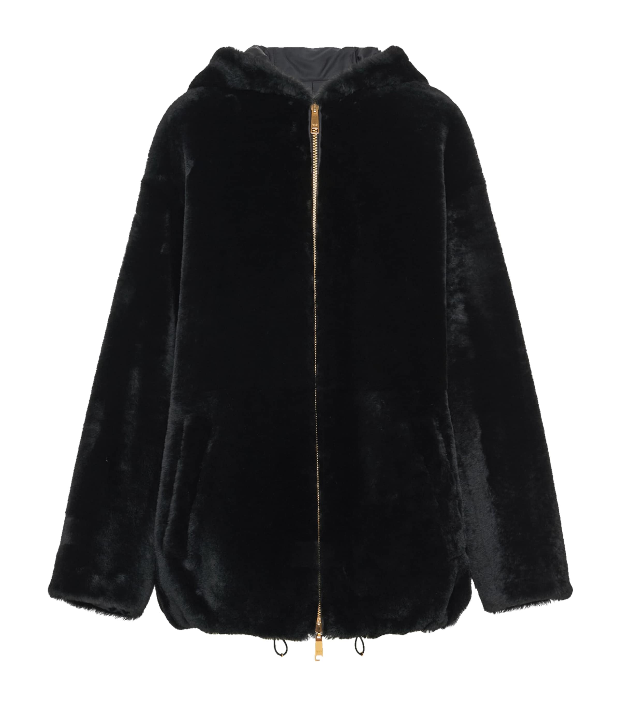 ムートン・ファーコート Prada Black reversible fur coat 68544 auth PRADA black nylon FUR TRIM QUILTED DOWN Puffer