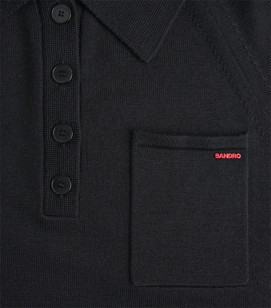 Sandro Paris Womens Wool-Blend Polo Sweater Black Image 6