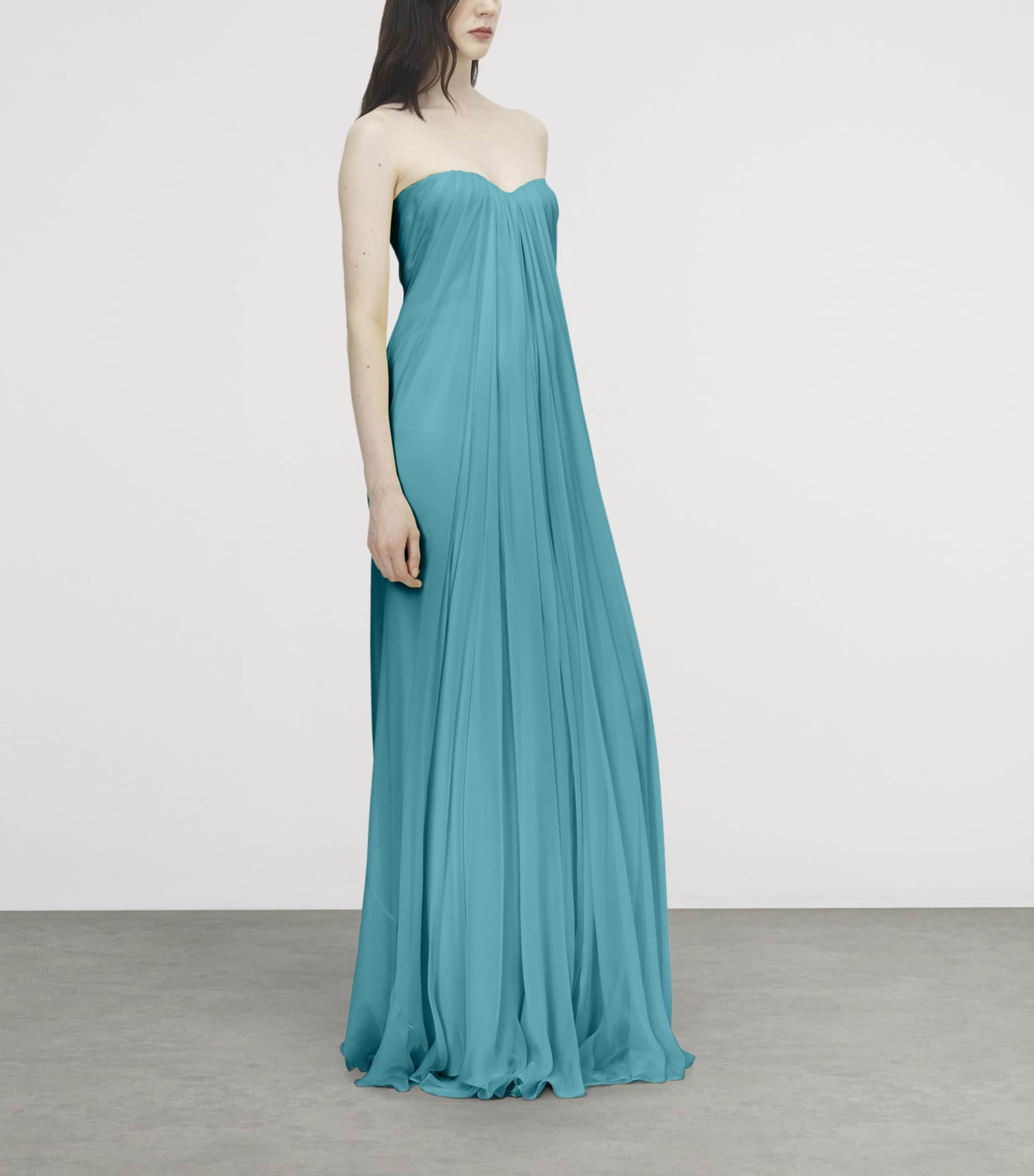 McQueen Womens Silk Pleated Strapless Gown Image 4
