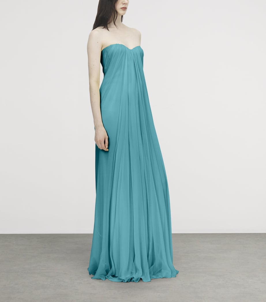 McQueen Womens Silk Pleated Strapless Gown Image 4