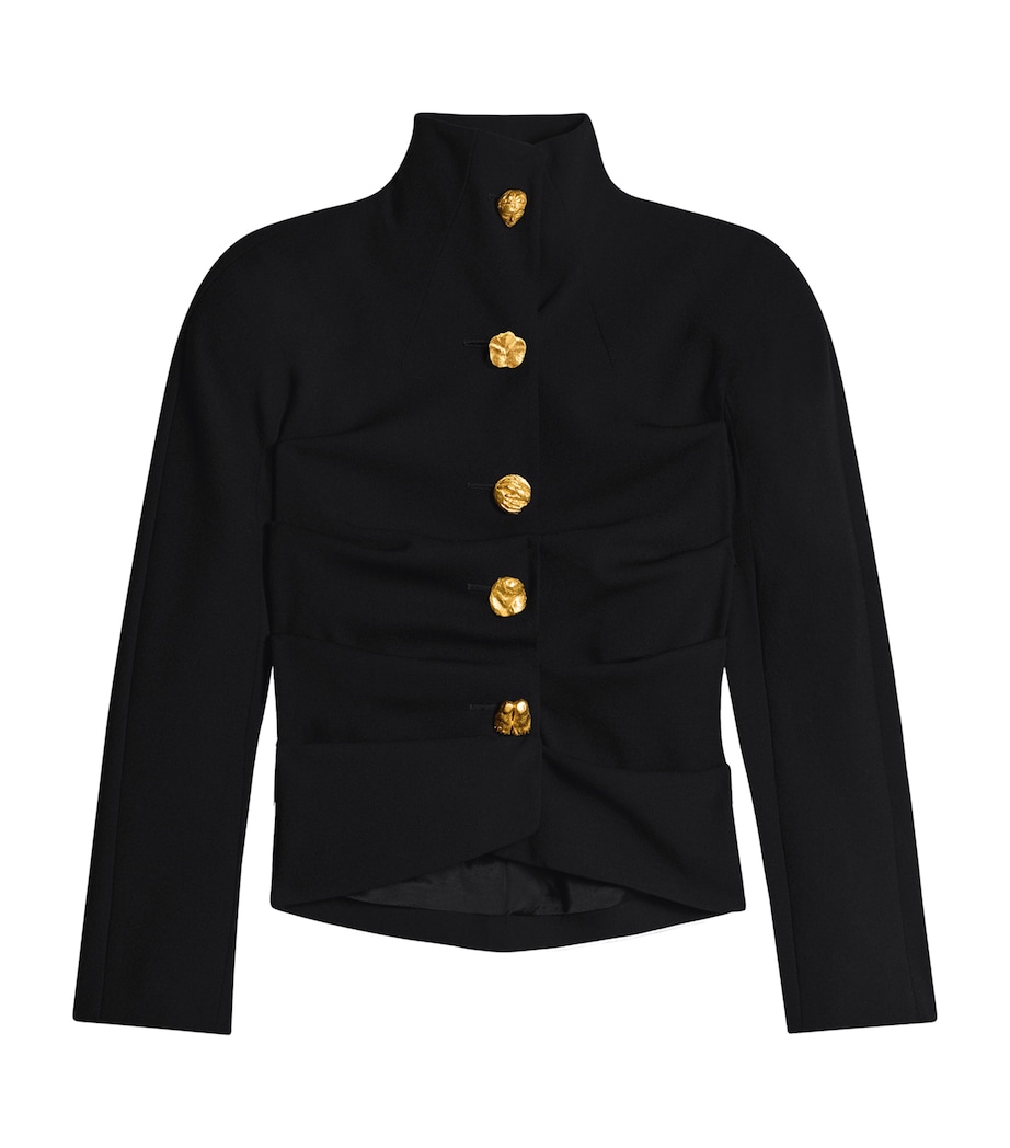 Schiaparelli Womens Wool-Blend Pleated High-Neck Blazer Nude Image 1