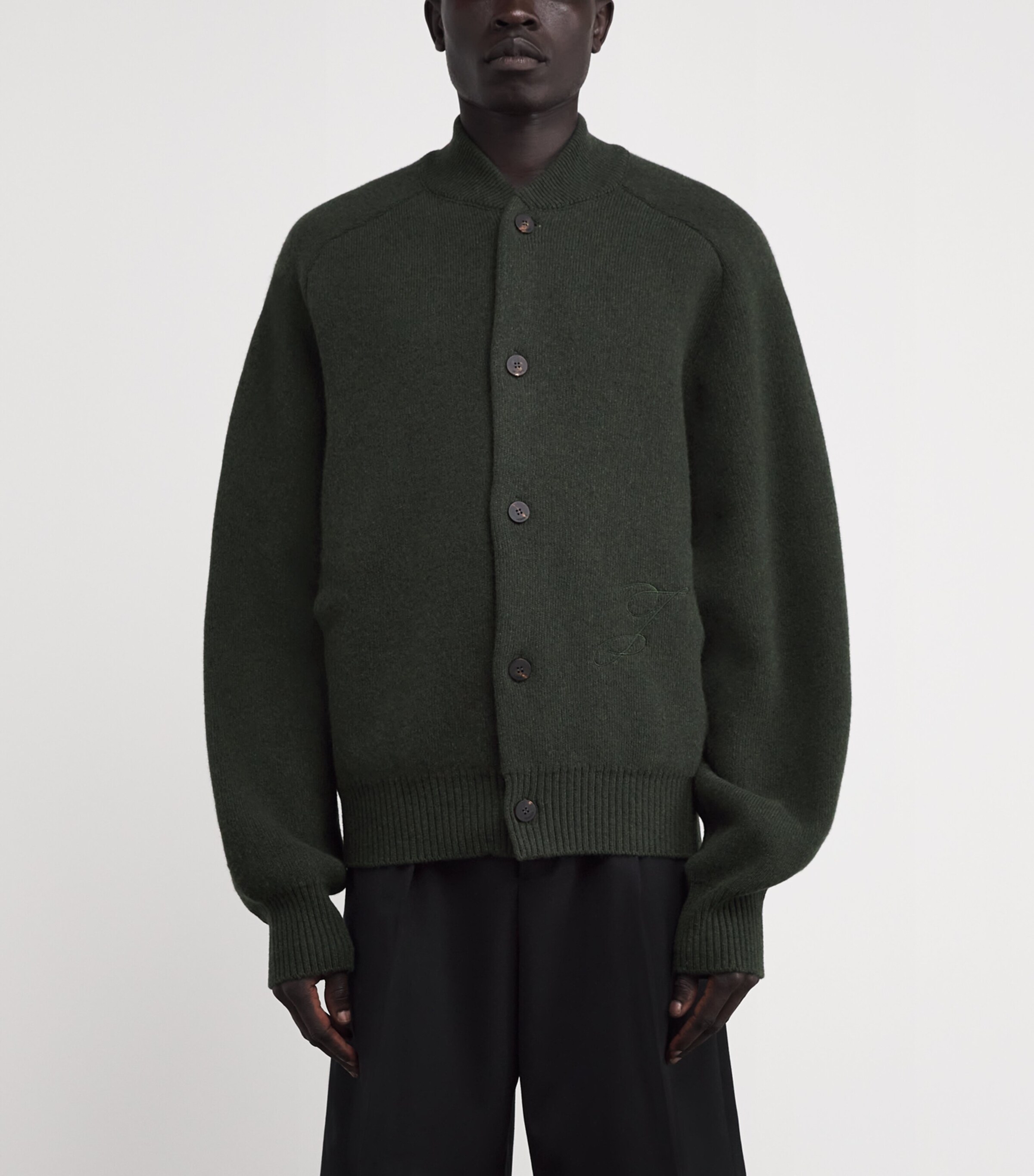 Jacquemus Mens Stretch Wool-Cashmere Pallone Cardigan Dark Khaki Image 3