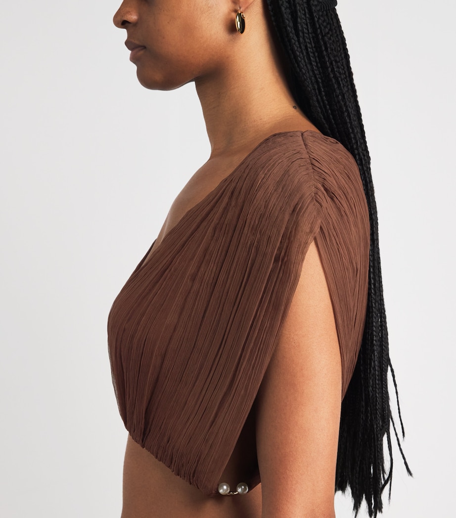 Moré Noir Womens Silk Chiffon Izzi Crop Top Bitter Chocolate Image 3