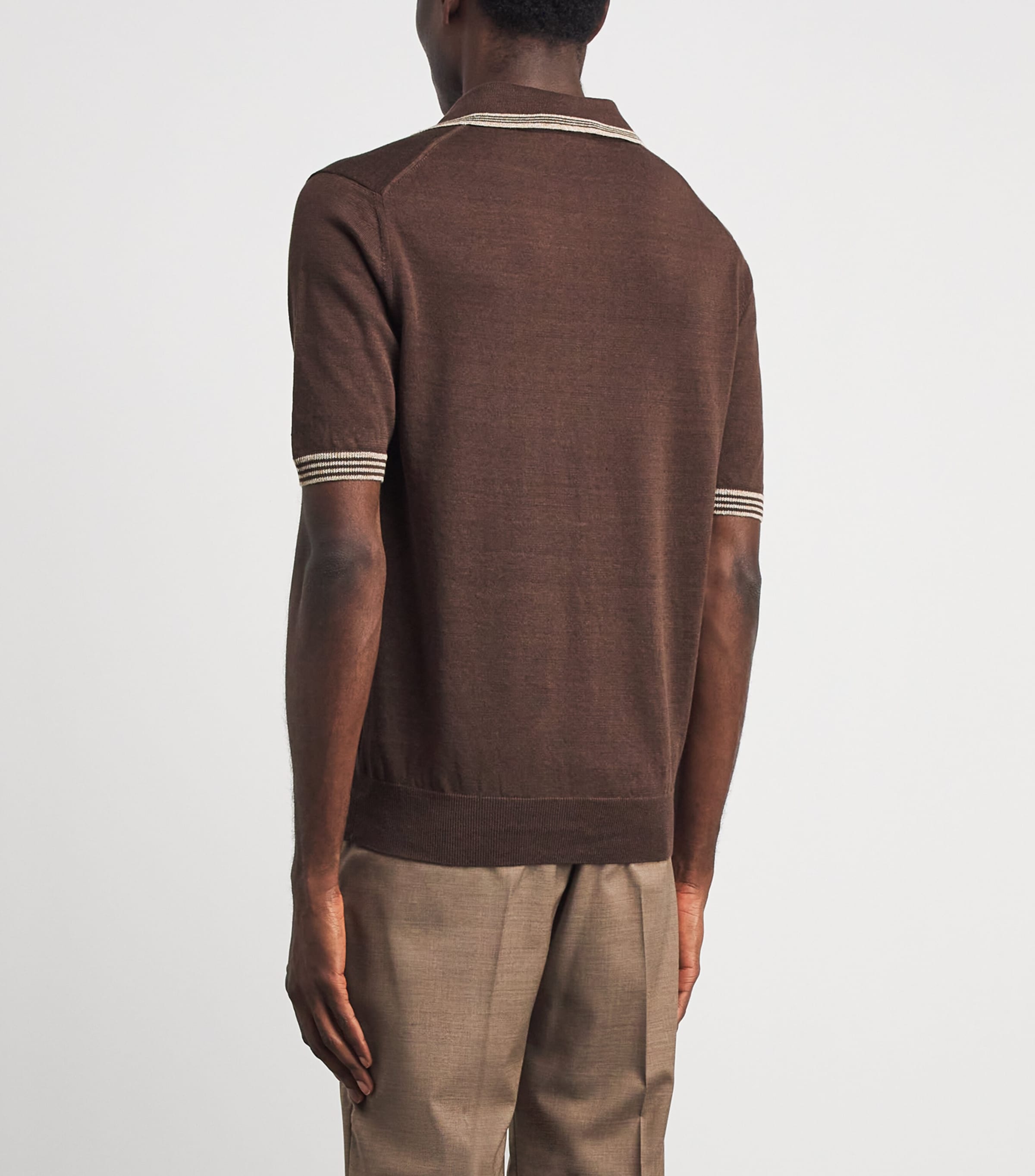 Fioroni Cashmere Mens Linen-Cotton Polo Shirt Marrone Image 5