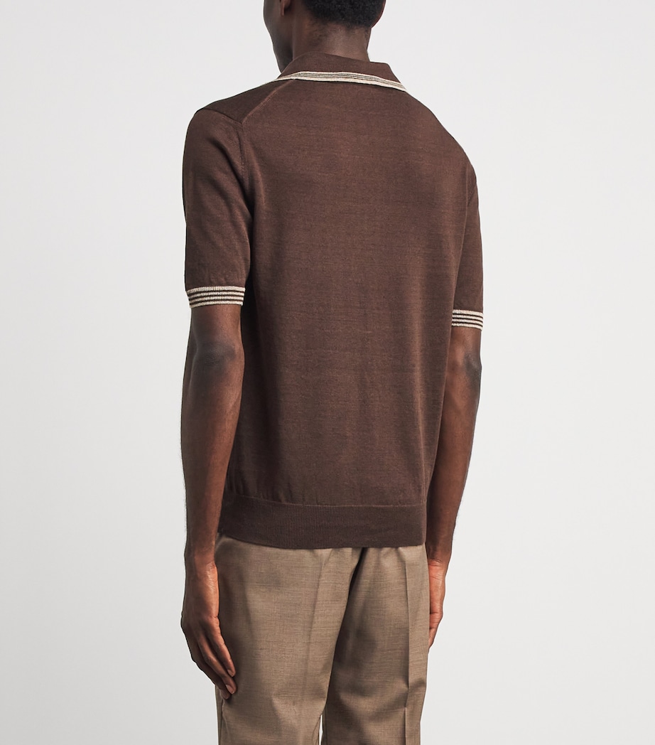 Fioroni Cashmere Mens Linen-Cotton Polo Shirt Marrone Image 5