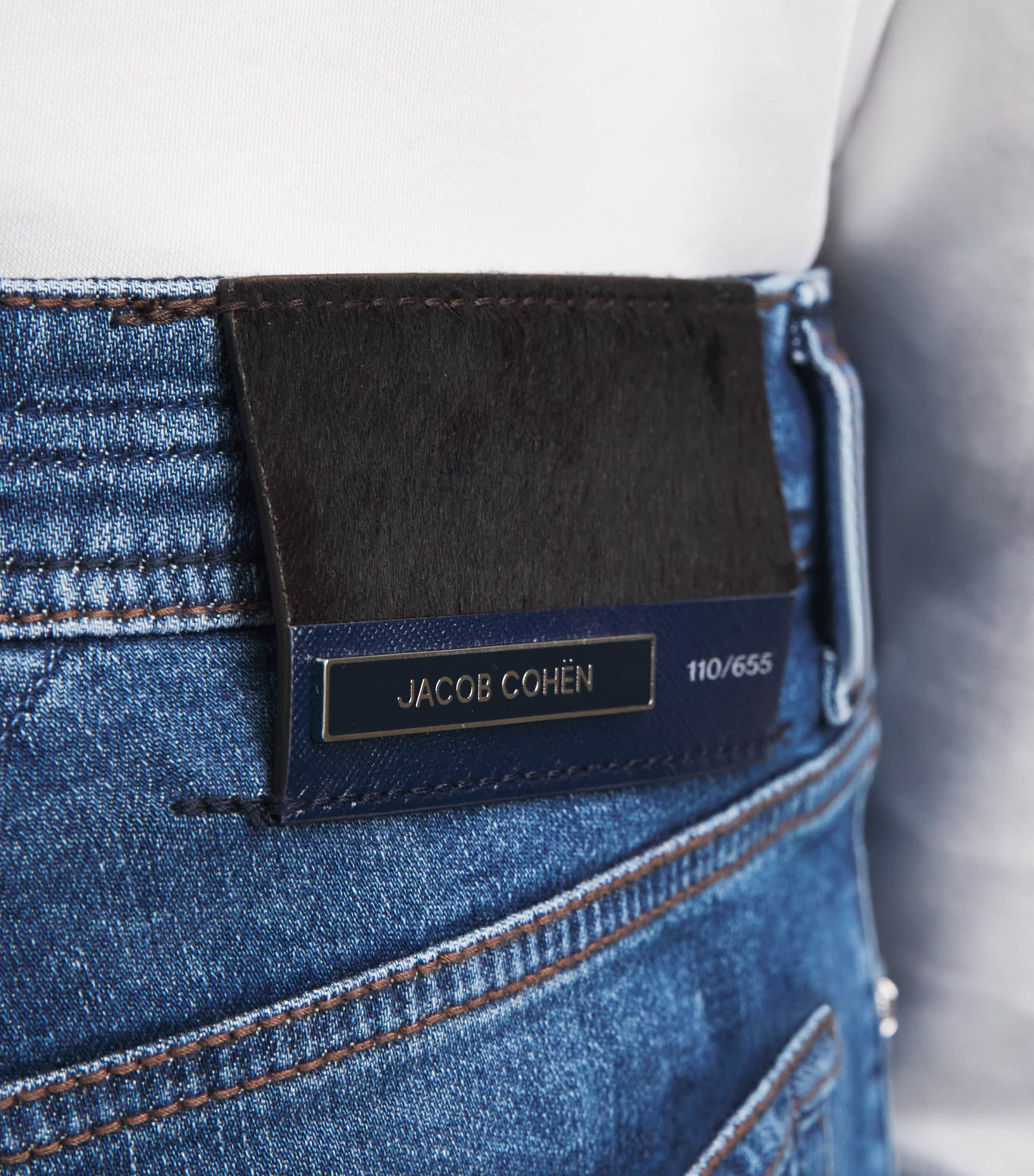 Jacob Cohën Mens Limited Edition Pony Hair-Patch Bard Tapered Jeans Medium Blue Image 3