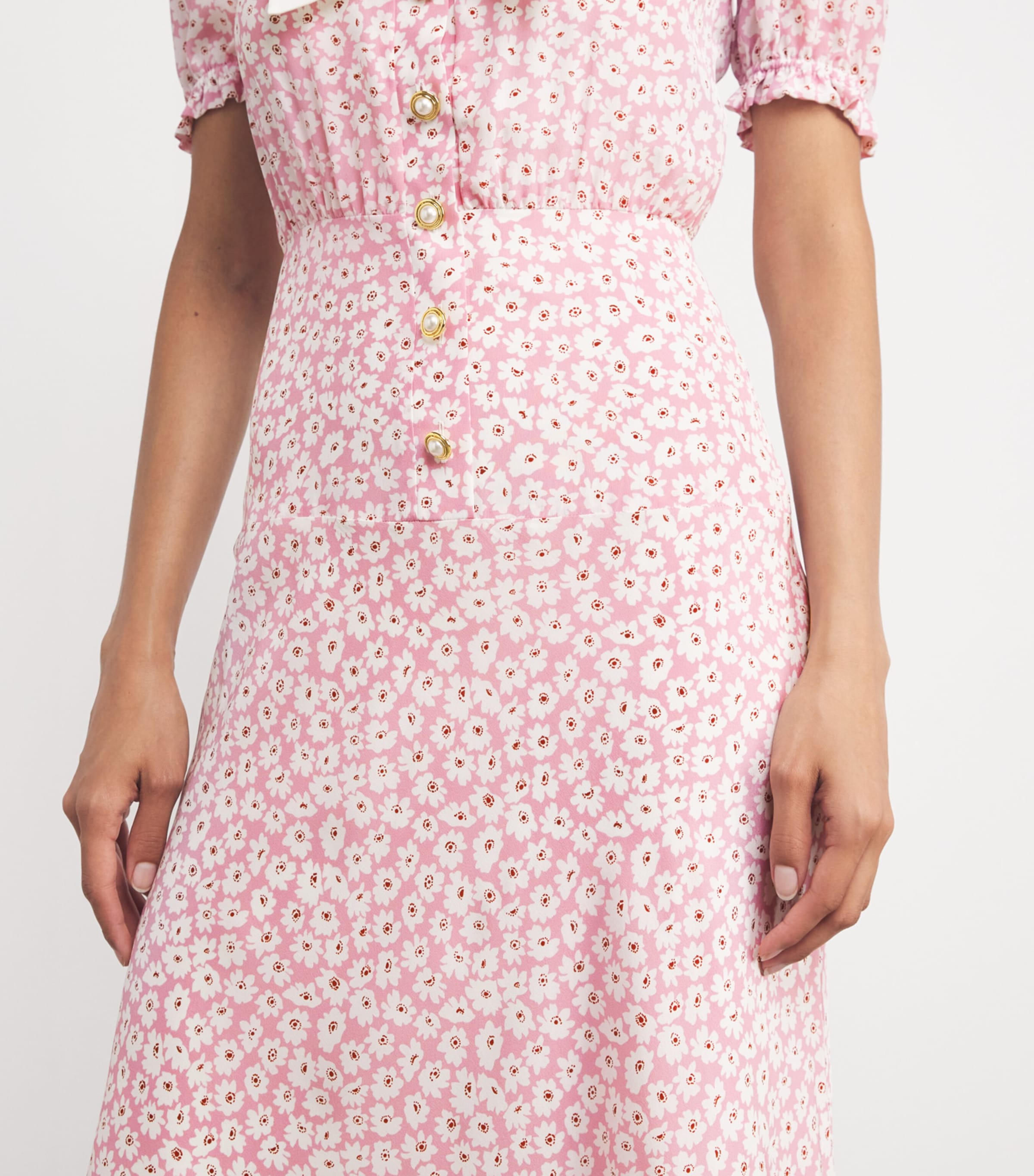 Silk Floral Collar Midi Dress 1816 PINK-WHITE Image 4