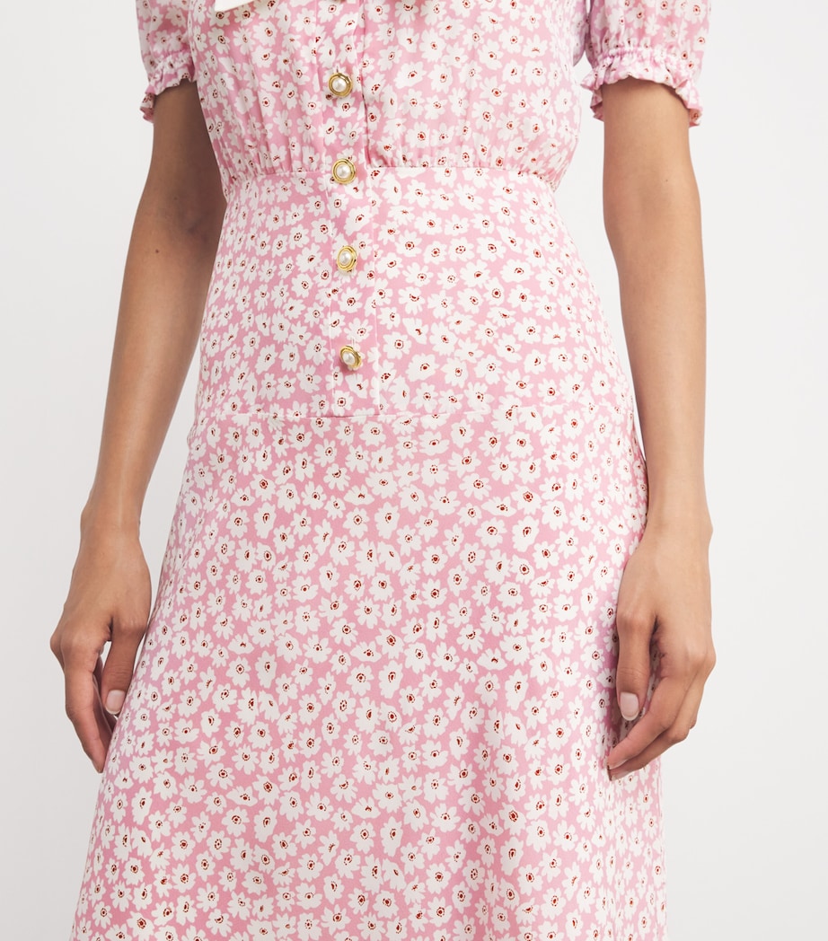 Silk Floral Collar Midi Dress 1816 PINK-WHITE Image 4