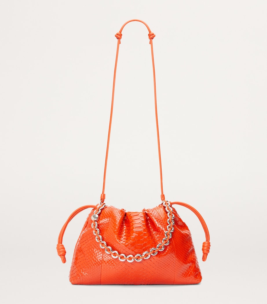 Large Python Skin Flamenco Shoulder Bag ORANGE Image 8