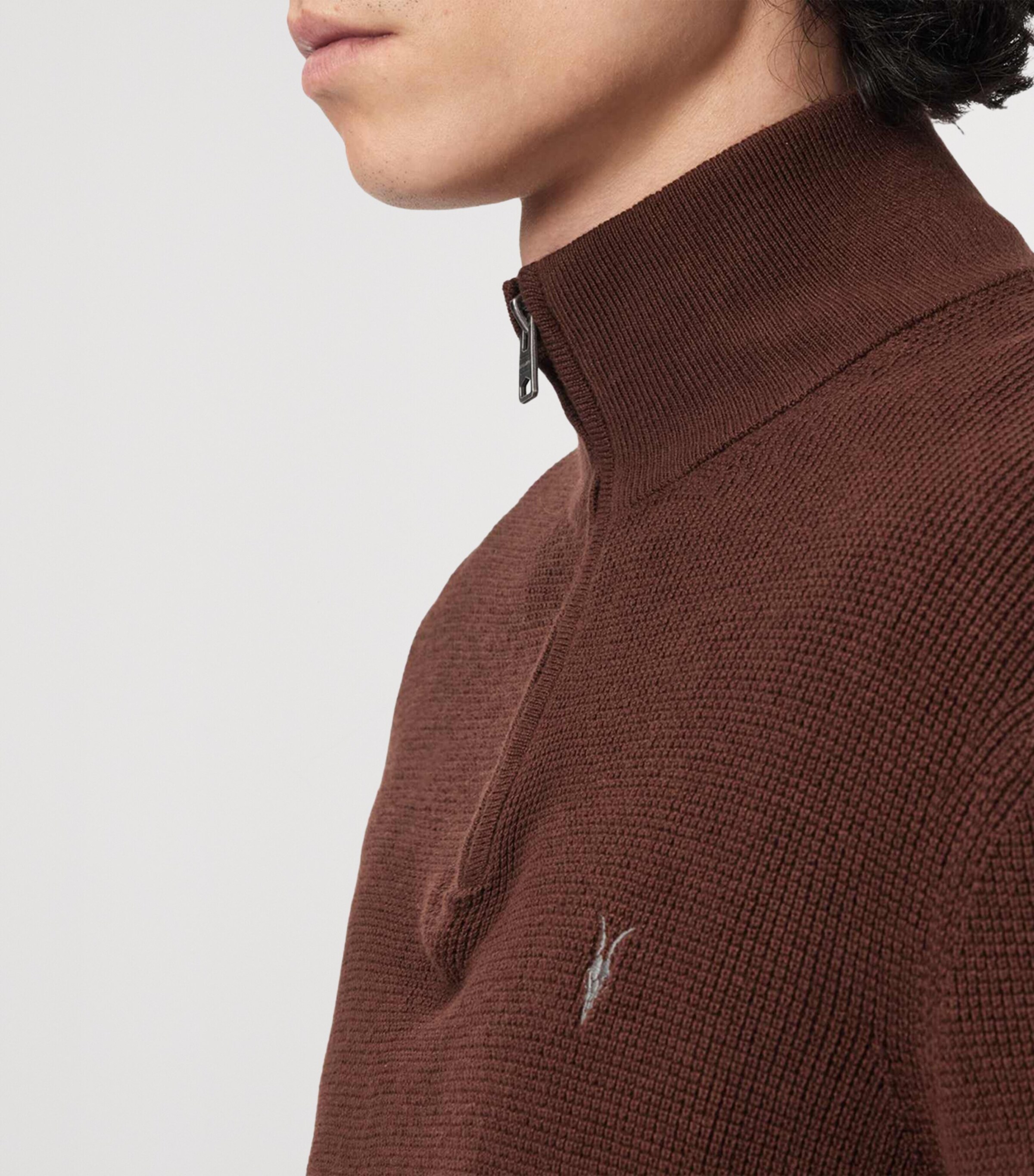 AllSaints Mens Funnel-Neck Aspen Sweater Hot Choc Brown Image 6