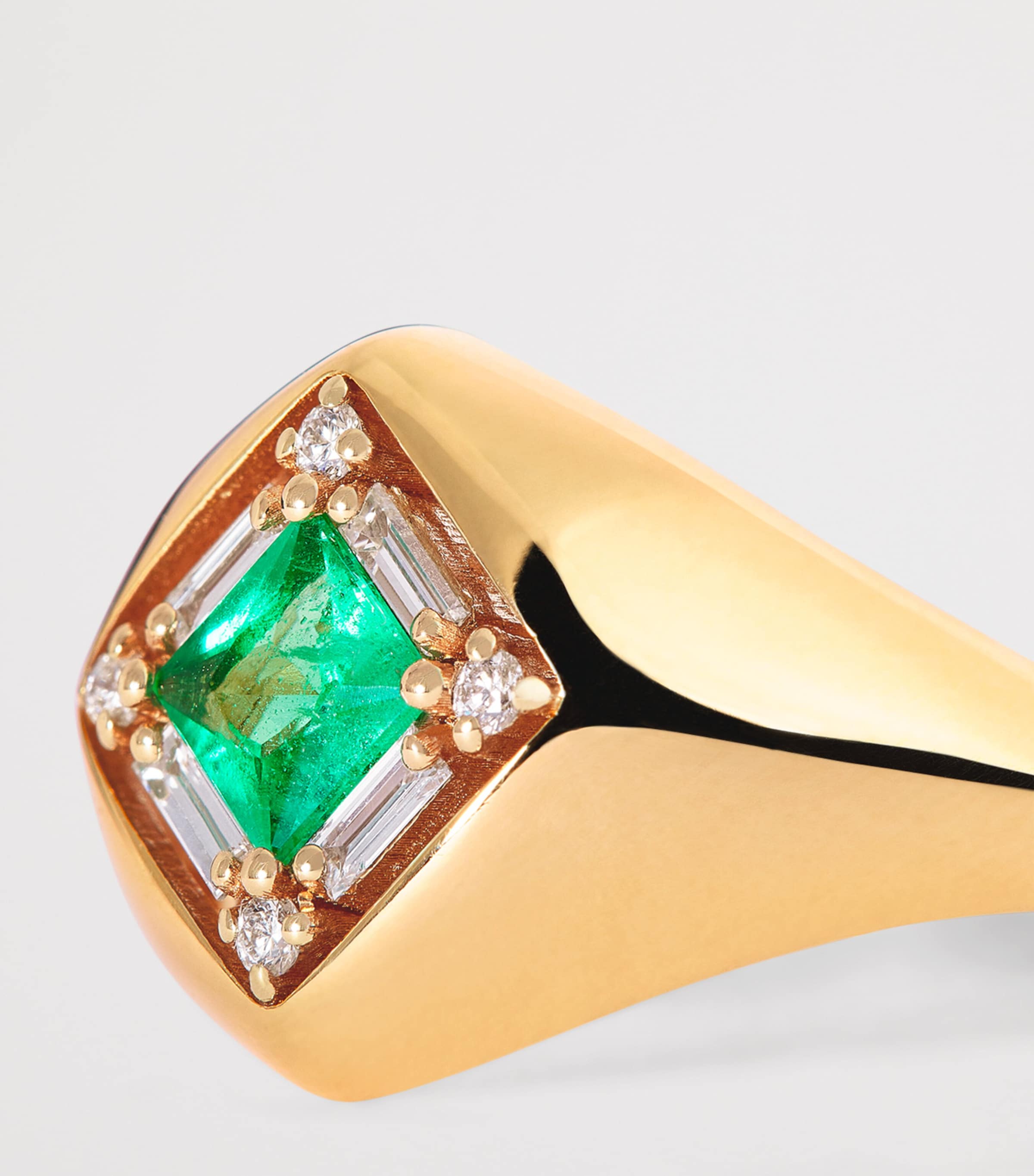 Yellow Gold, Diamond and Emerald Princess Diamond Signet Ring (Size 4.5) 18K YG/EMER Image 6
