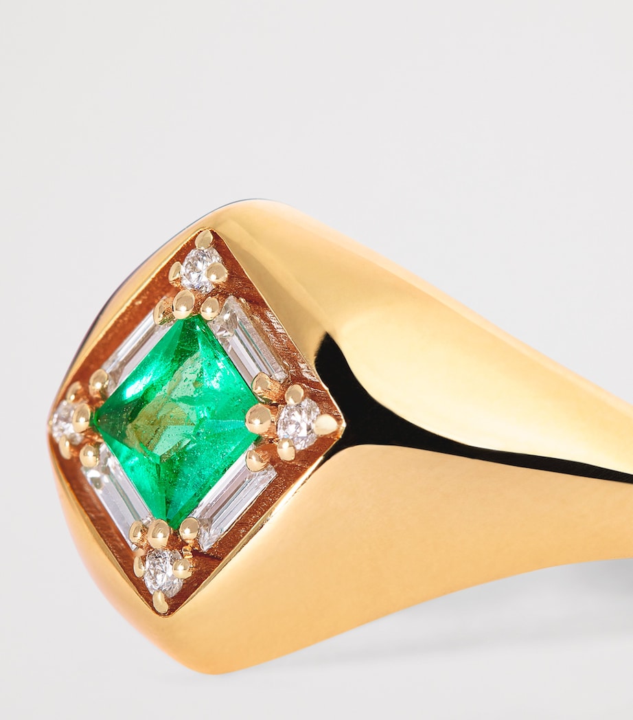 Yellow Gold, Diamond and Emerald Princess Diamond Signet Ring (Size 4.5) 18K YG/EMER Image 6
