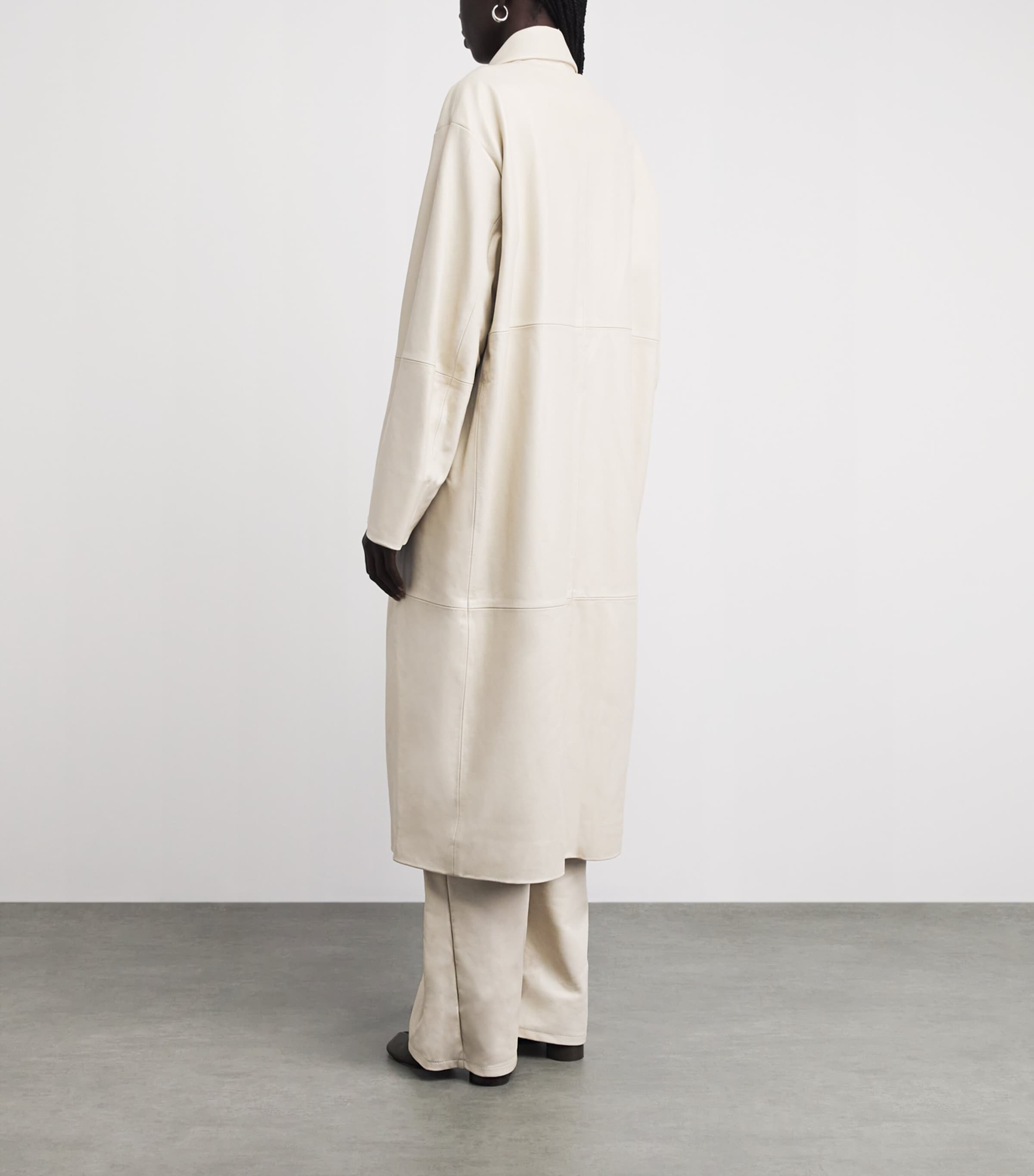 Lauren Manoogian Womens Nappa Leather Car Coat Ecru Image 5
