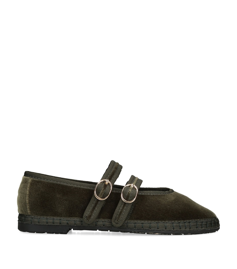 Flabelus Velvet Claire Mary Jane Flats Dark Green Image 1