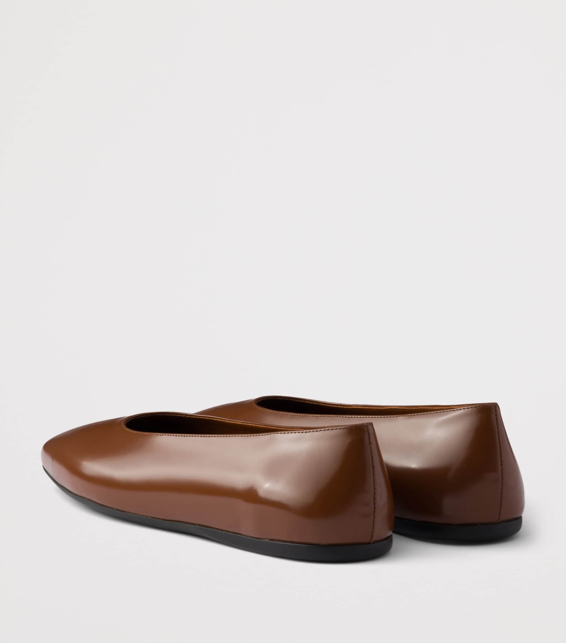 Prada Leather Logo Ballet Flats Brown Image 4