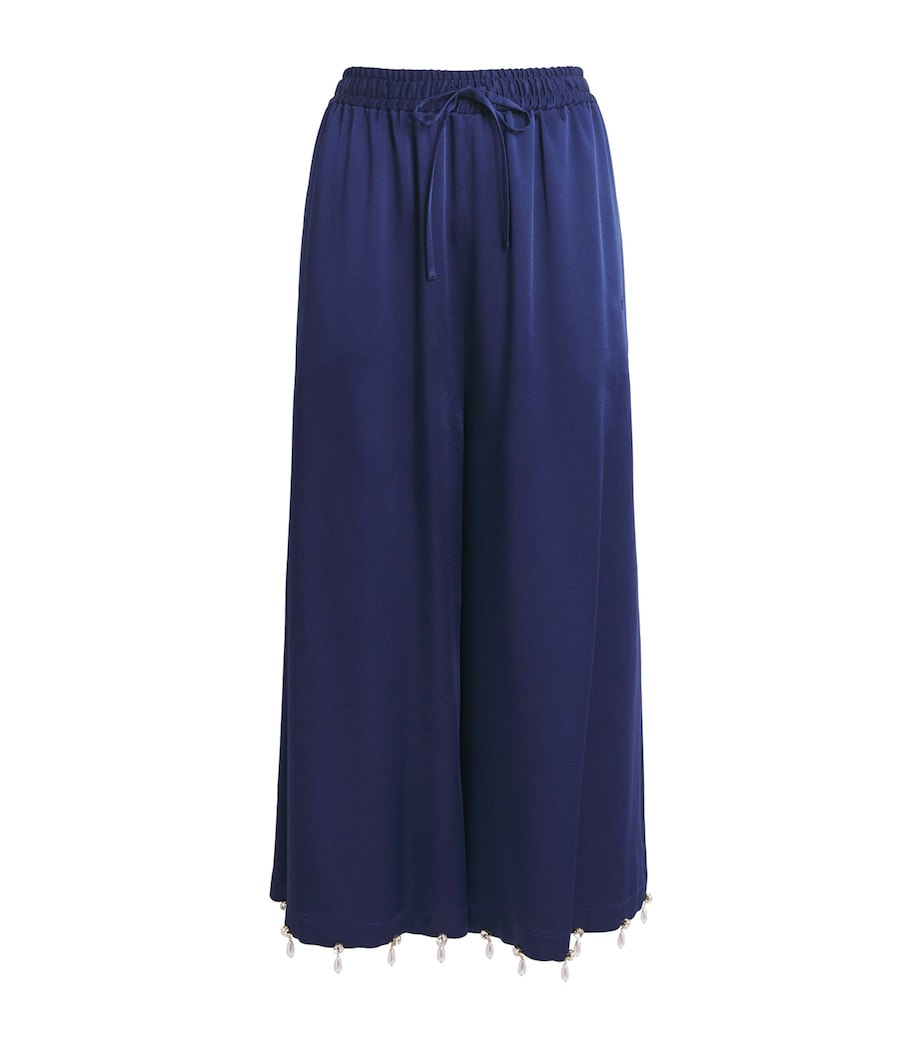 Satin Faux Pearl-Embellished Wide-Leg Trousers 4000 NAVY Image 1