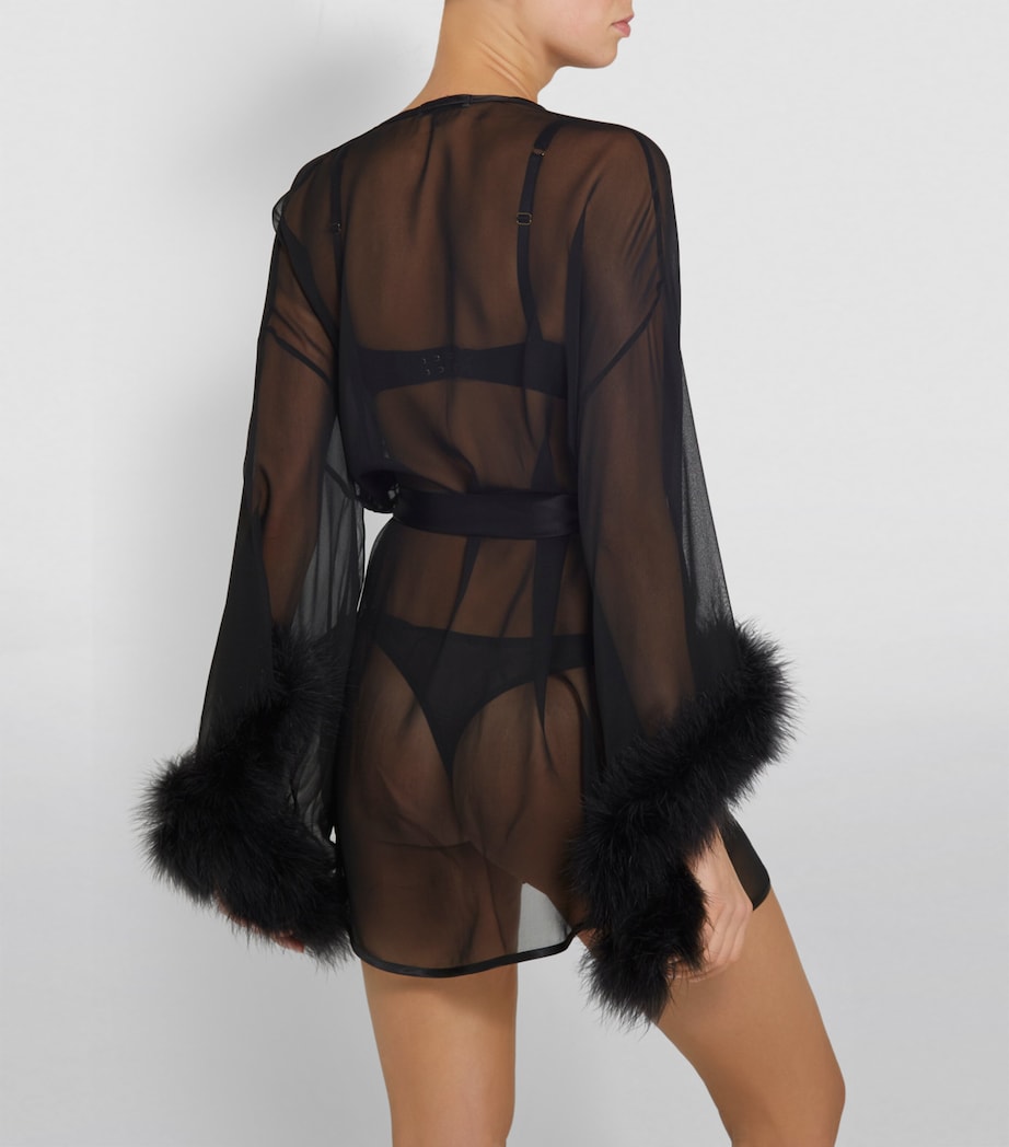 Marabou Trim Kimono Robe BLACK Image 3