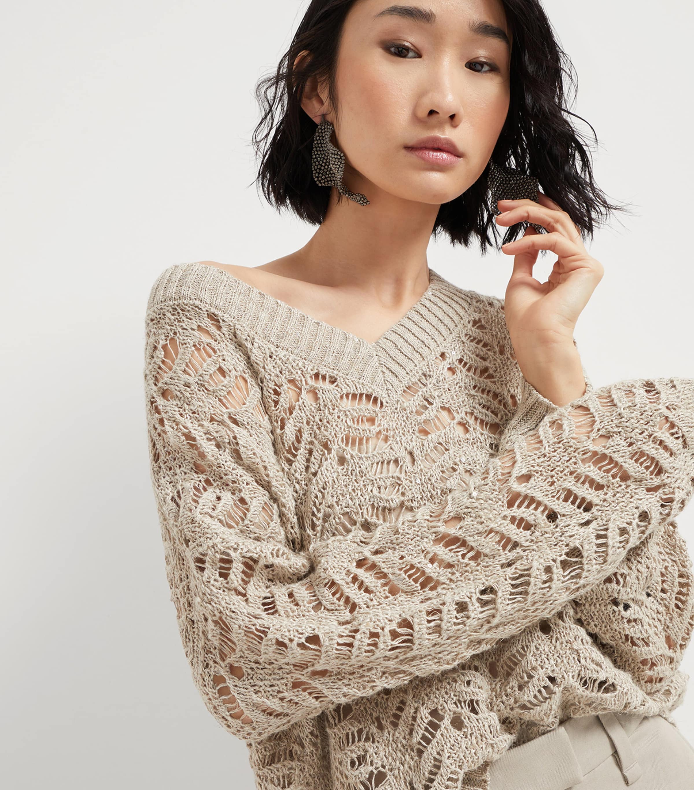Brunello Cucinelli Linen-Blend Foliage Sweater | Harrods US