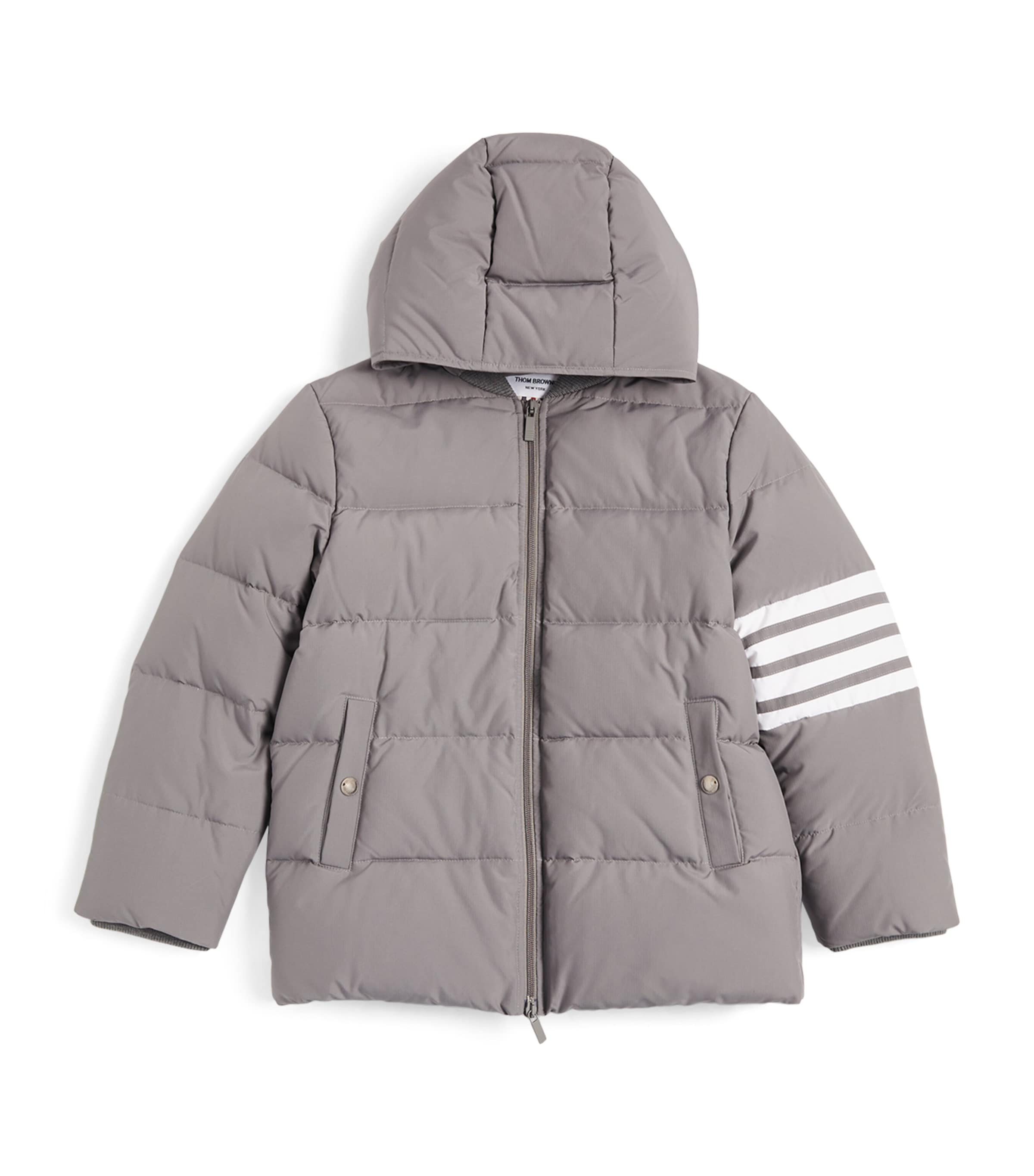 Thom Browne Kids' Down 4-bar Puffer Jacket In Grey