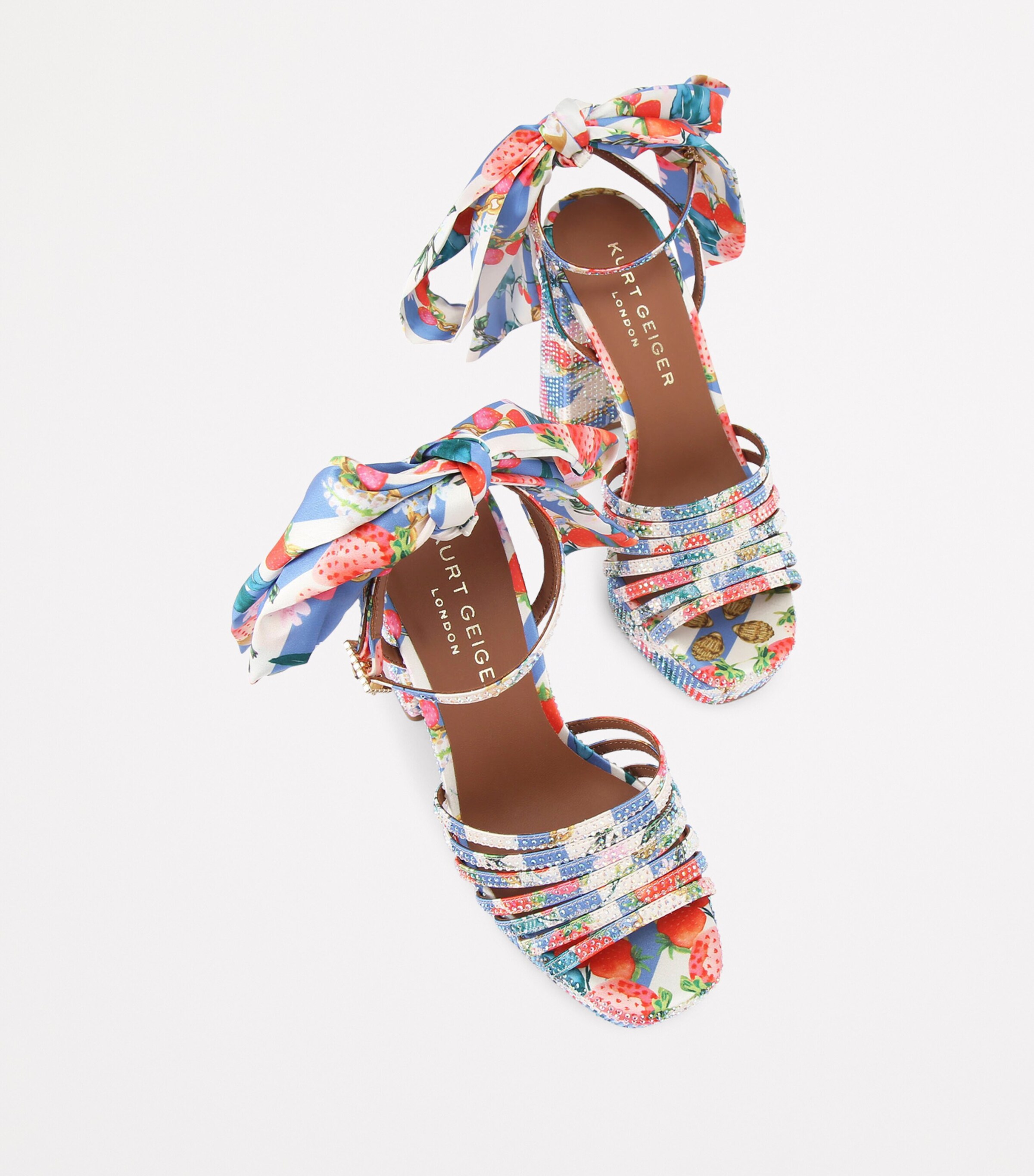 Kurt Geiger London Satin Printed Pierra Platform Sandals Red Comb Image 4